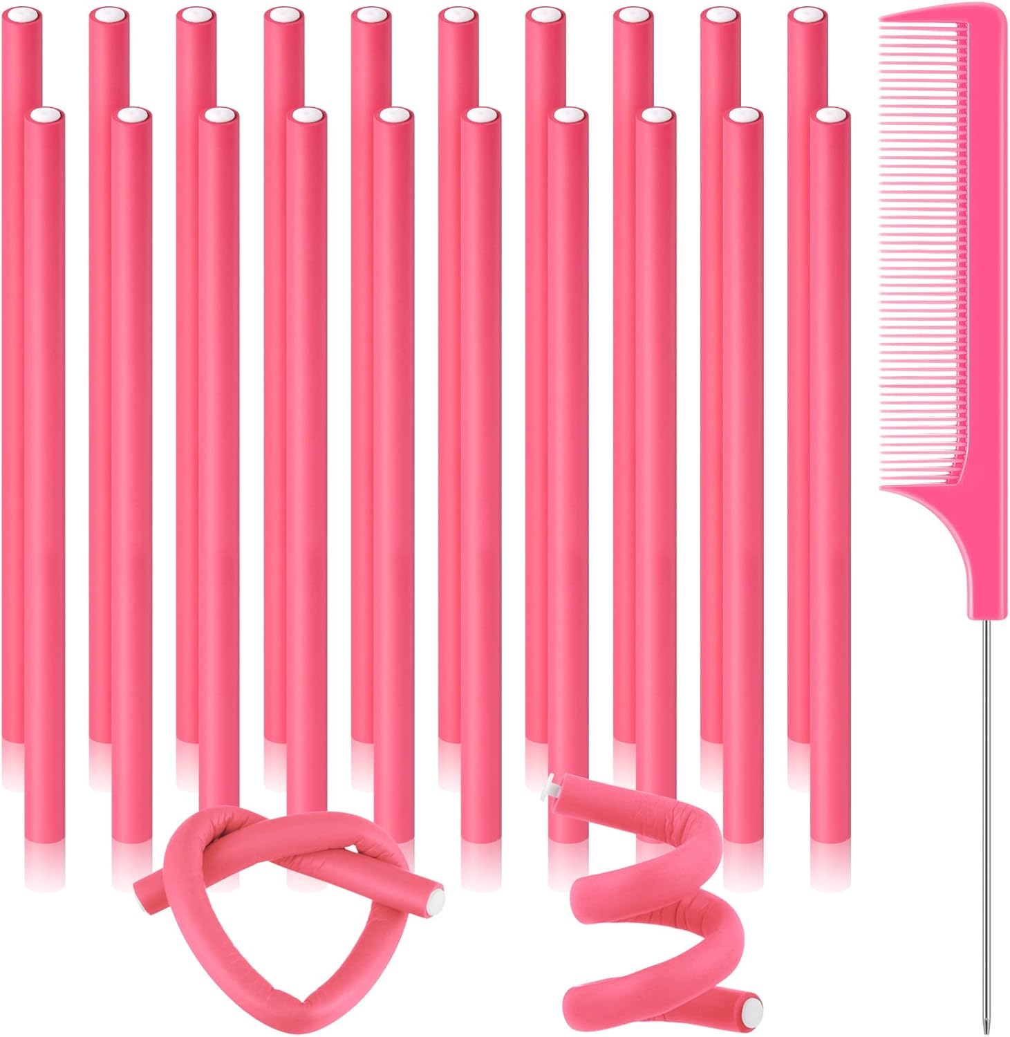 Chuangdi 20 Pcs Flexible Curling Rods Twist Foam Hair Rollers Soft Foam Hair Rods Rollers Curlers and Pintail Comb for Women Long and Short(0.31 X 9.4 Inch,Purple)