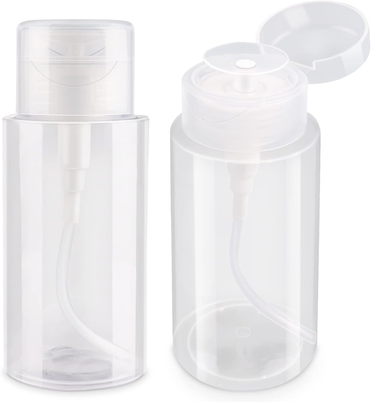 Pack of 2 Nail Polish Remover Pump Dispenser Empty Bottle 6.8 Oz/200 Ml, Refillable Acetone Dispenser Push down for Nail Polish and Makeup Remover, Cleansing Water, Alcohol, Toner, Etc