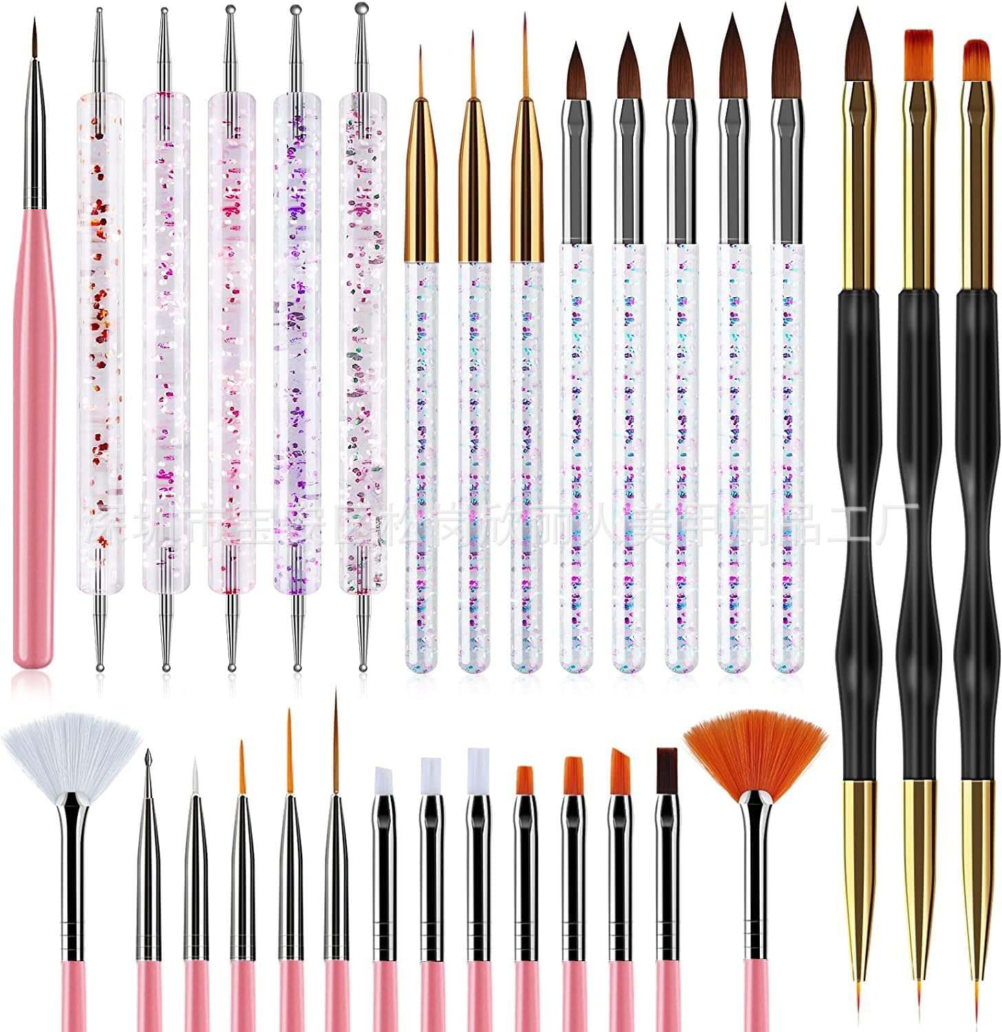 31Pcs Nail Art Brushes and Nail Art Tools Set, Nail Art Design Pen Painting Tools, Acrylic Nail Brush, Nail Dotting Tools, Striping Nail Art Brushes for Long Lines, Nail Drawing Pen for Gel Polish Manicure Salon DIY at Home image number 4