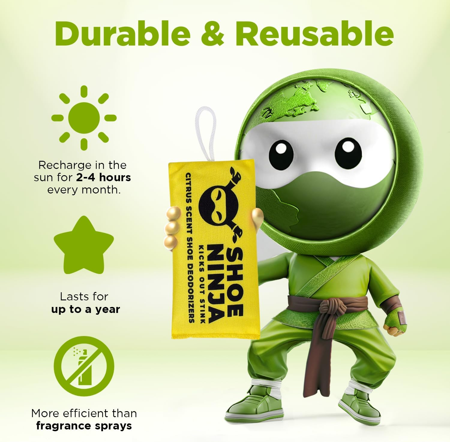 Shoe Ninja Shoe Deodorizer - Shoe Odor Elimination with Activated Charcoal, Versatile and Reusable Shoe Smell Remover, Boxing Glove Deodorizer, and Shoe Freshener, Great for Sports - 1 Pack Count of 2 image number 5