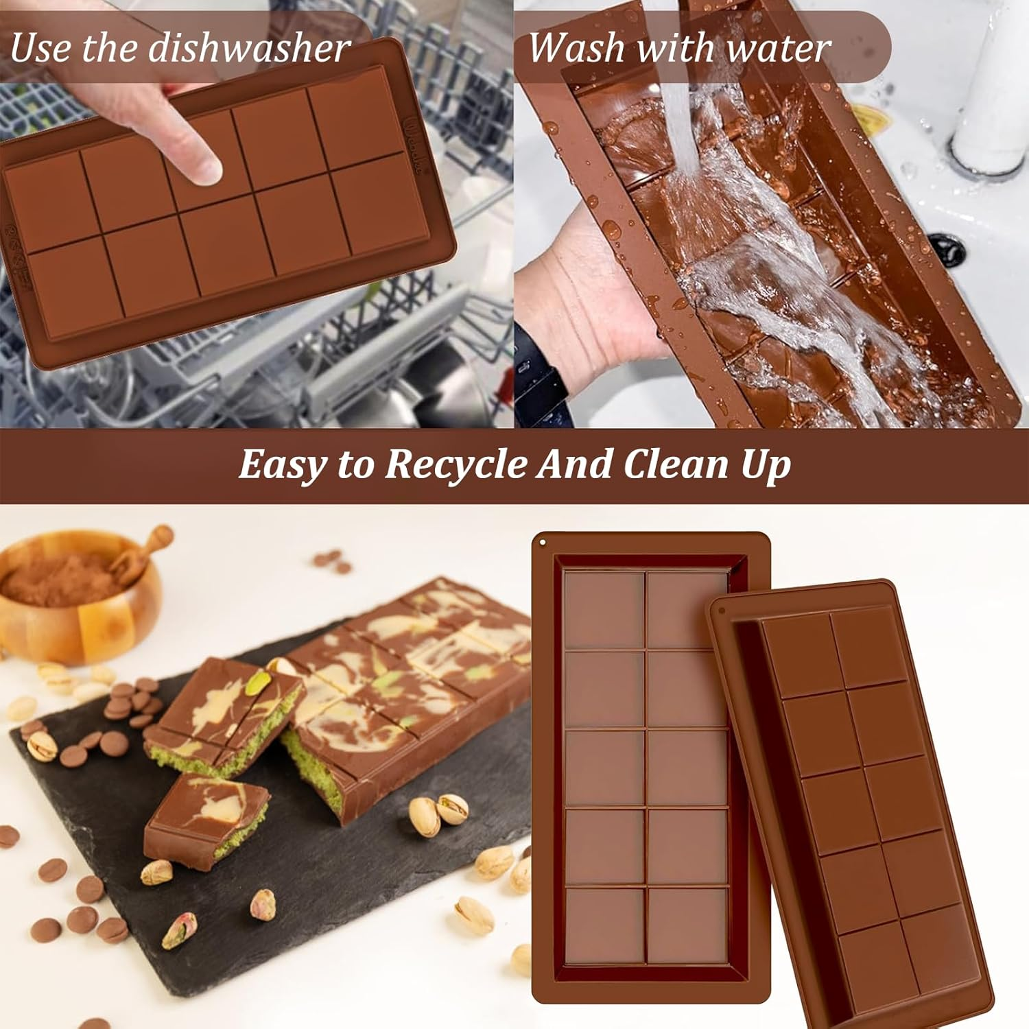 Deep Chocolate Bar Moulds Silicone 2 Pcs Big Chocolate Bar Deep Chocolate Mould Thick Chocolate Mould Candy Moulds (Chocolate-2Pcs) image number 1