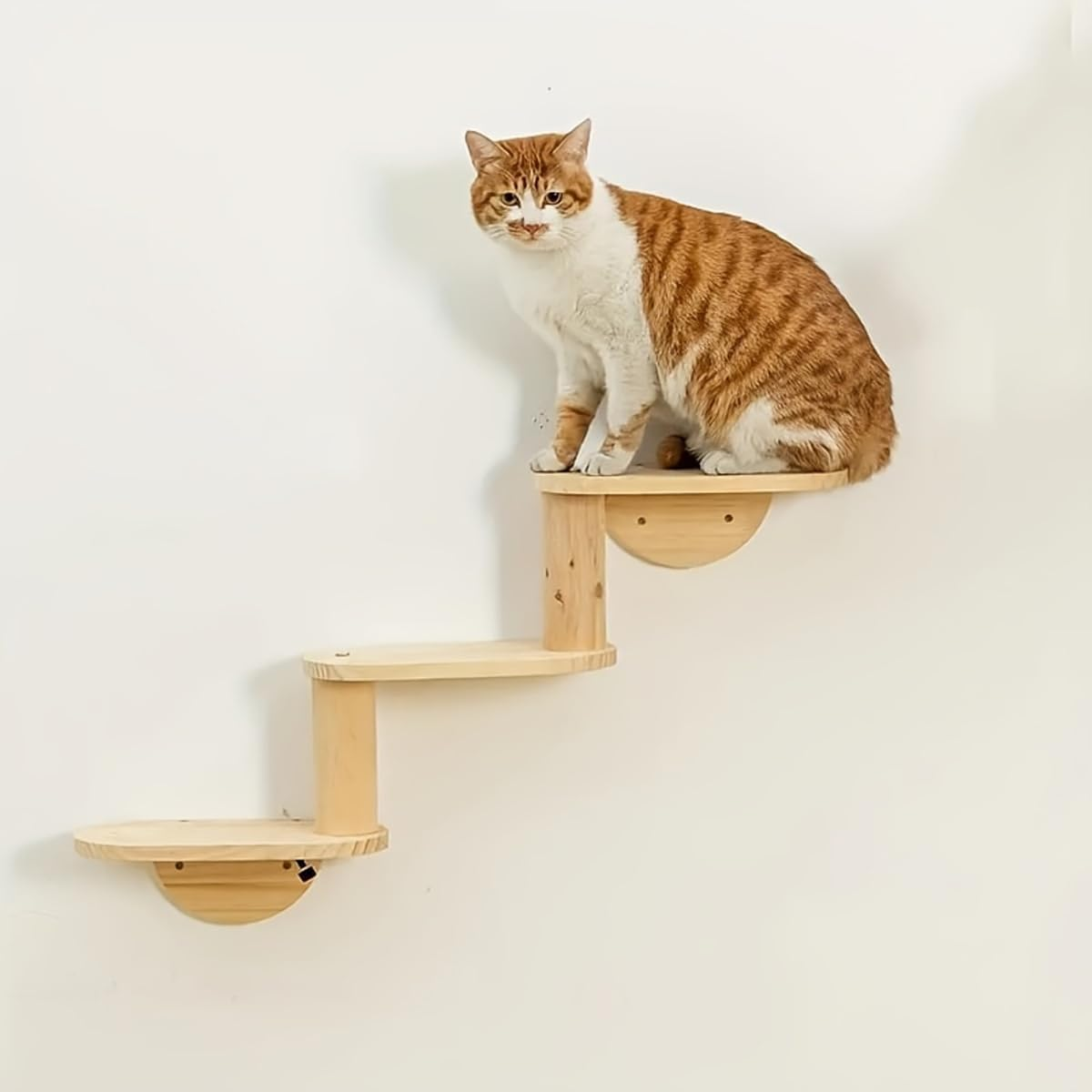 AIMALL Solid Wood Wall-Mount Cat Climber with Space Capsule Nest, 3-Level Jumping Platform and Scratching Column, 28.34In Height Sturdy Cat Tree image number 6