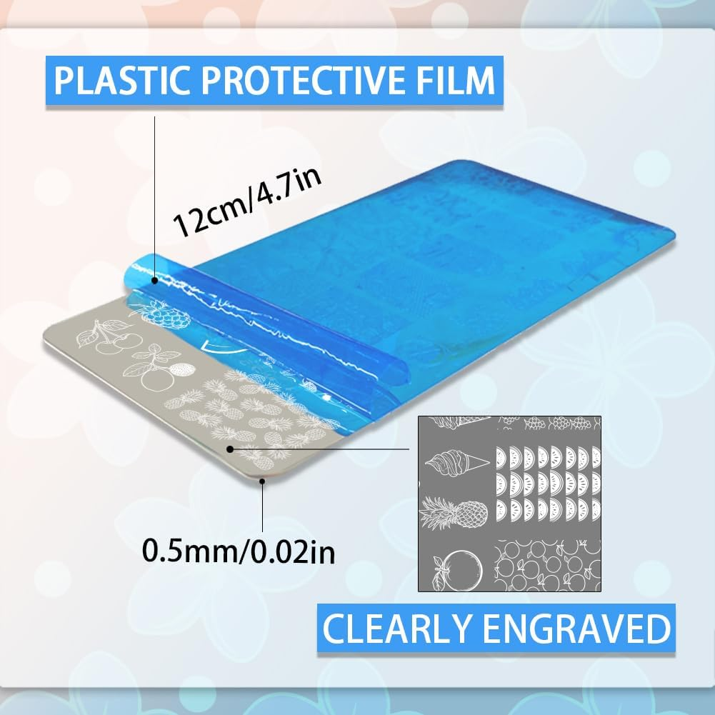 PH Pandahall Nail Stamping Plate Kit, 6Pcs Summer Ocean Beach Templates Nail Art Stencils Stainless Steel Image Plates with Silicone Nail Stamper Scraper Tool for Women Manicures Salon Design