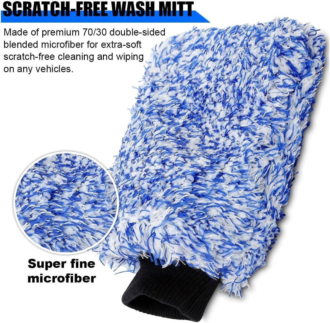 2PCS Microfiber Car Wash Mitts, Cyclone Ultra Absorbent Car Washing Gloves, Hold Tons of Sudsy Water, Machine Washable, Lint Free & Scratch-Free, Cleaning Mitts for Car Truck Boat (Blue, 27*18*5Cm) image number 1