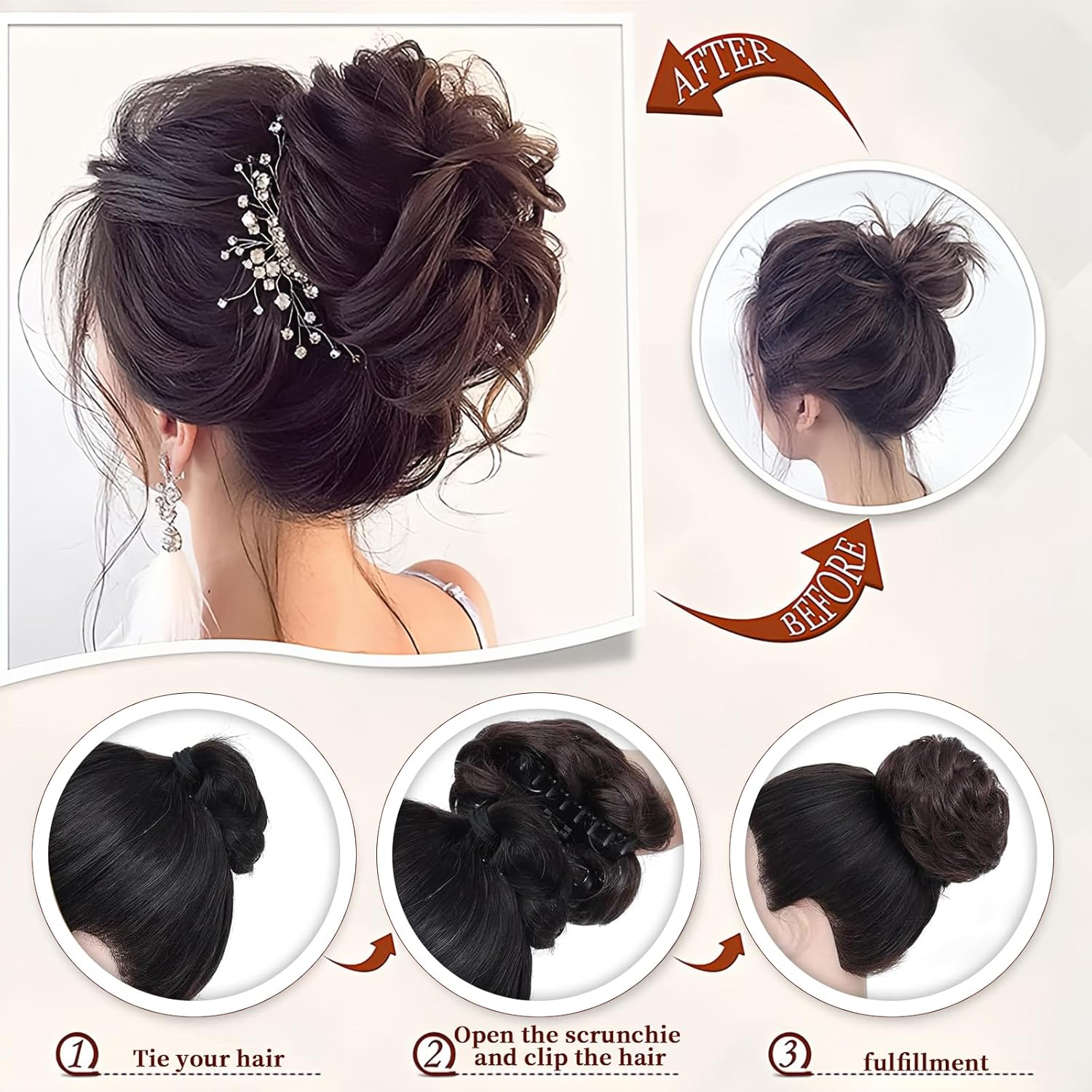 Diyxisk 1 Piece False Hair Bun and 2 Pieces Women'S Fake Hair Extensions Beautiful Bun Easy for Hair, Suitable for Women and Girls (Brown Black)
