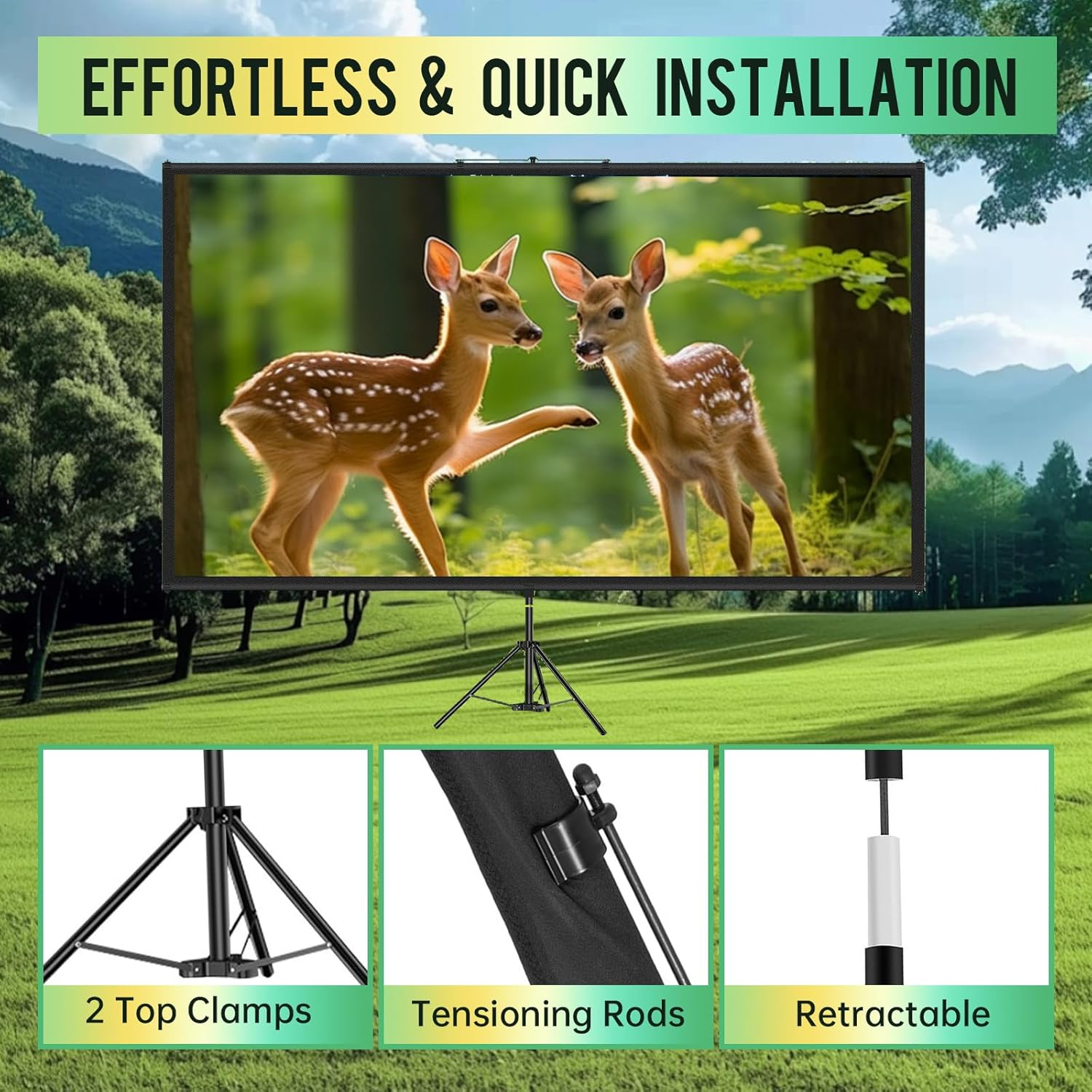 Tripod Projector Screen with Stand 16:9 4K HD Projection Screen Stand Wrinkle-Free Height Adjustable Portable Screen for Projector Indoor & Outdoor for Movie, Home Cinema, Gaming, Office (100 Inch) image number 6