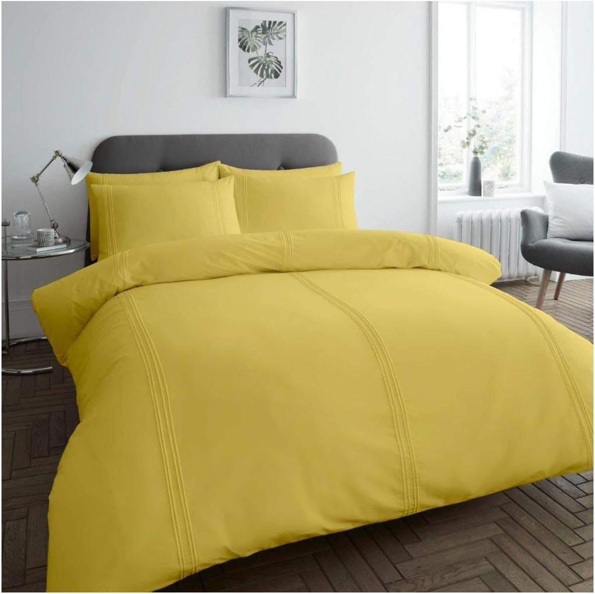 Gaveno Cavailia Luxury Duvet Set Plain Dyed Pleated Quilt Cover Bedding, Polyester, 50% Cotton, Ochre, Single