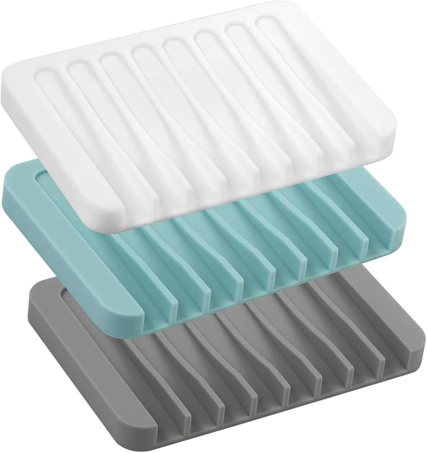 3 Pack Self Draining Soap Holder Set, Silicone Soap Dish & Sponge Tray for Bathroom, Shower, Kitchen - Durable, Anti-Slip, Easy Clean Soap Saver - Ideal for Bar Soap, Shampoo, Bath Sponges