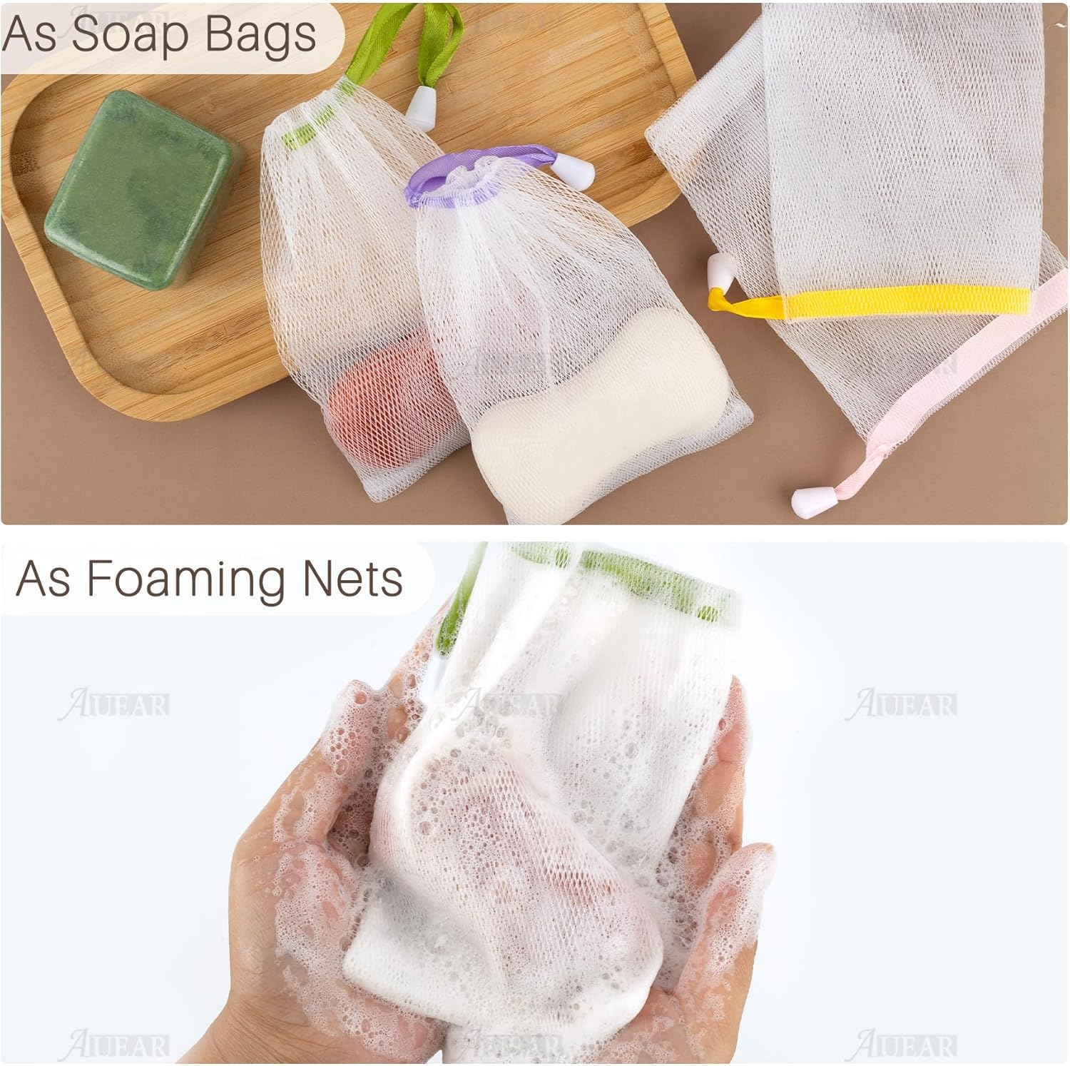 AUEAR, 60 Pack Mesh Soap Pouch for Shower Washing Bubble Foam image number 5