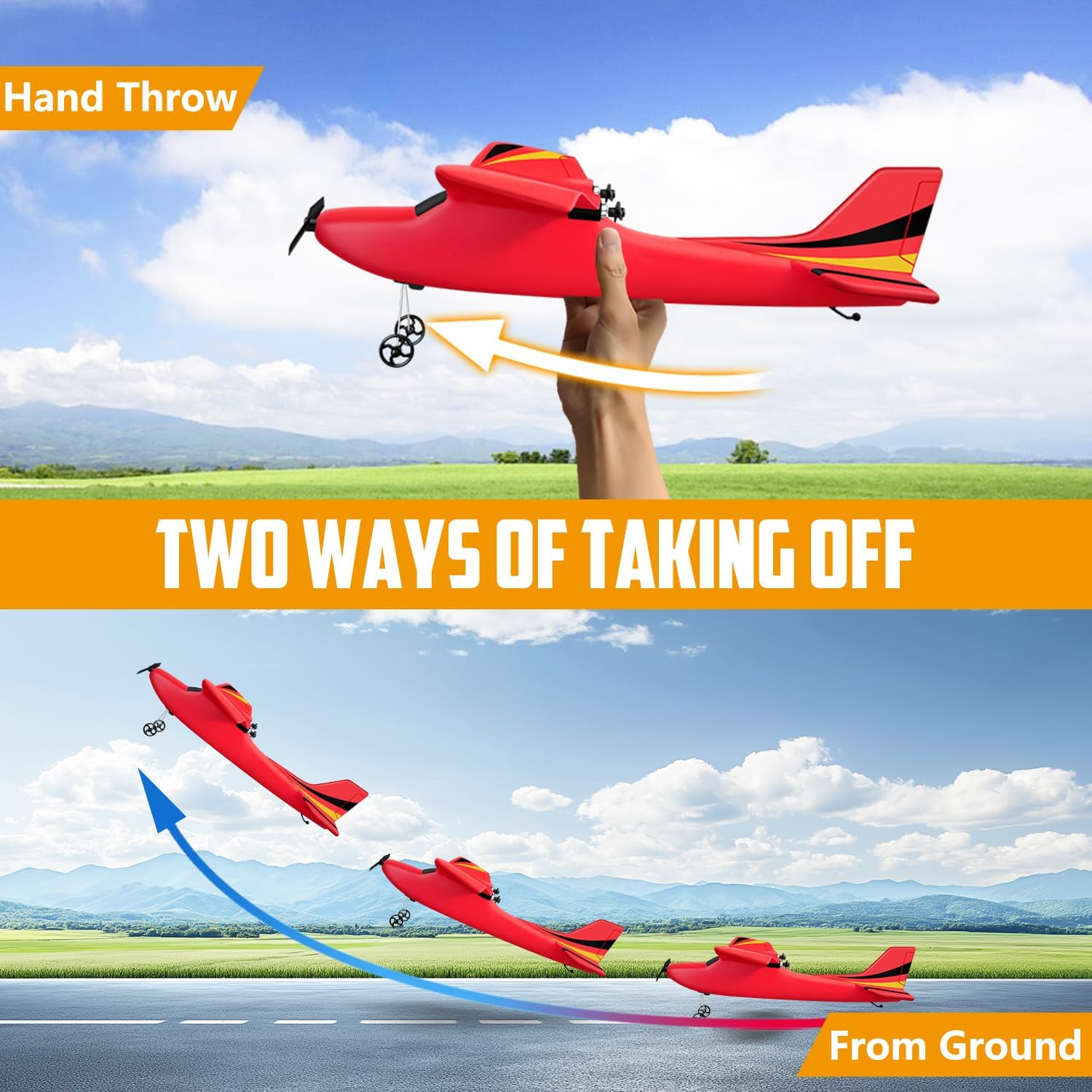 HAWK'S WORK 2 Channel RC Airplane, RC Plane Ready to Fly, 2.4Ghz Remote Control Airplane, Easy to Fly RC Glider for Kids & Beginners (Blue) - 4Ch-White-Brushless image number 7