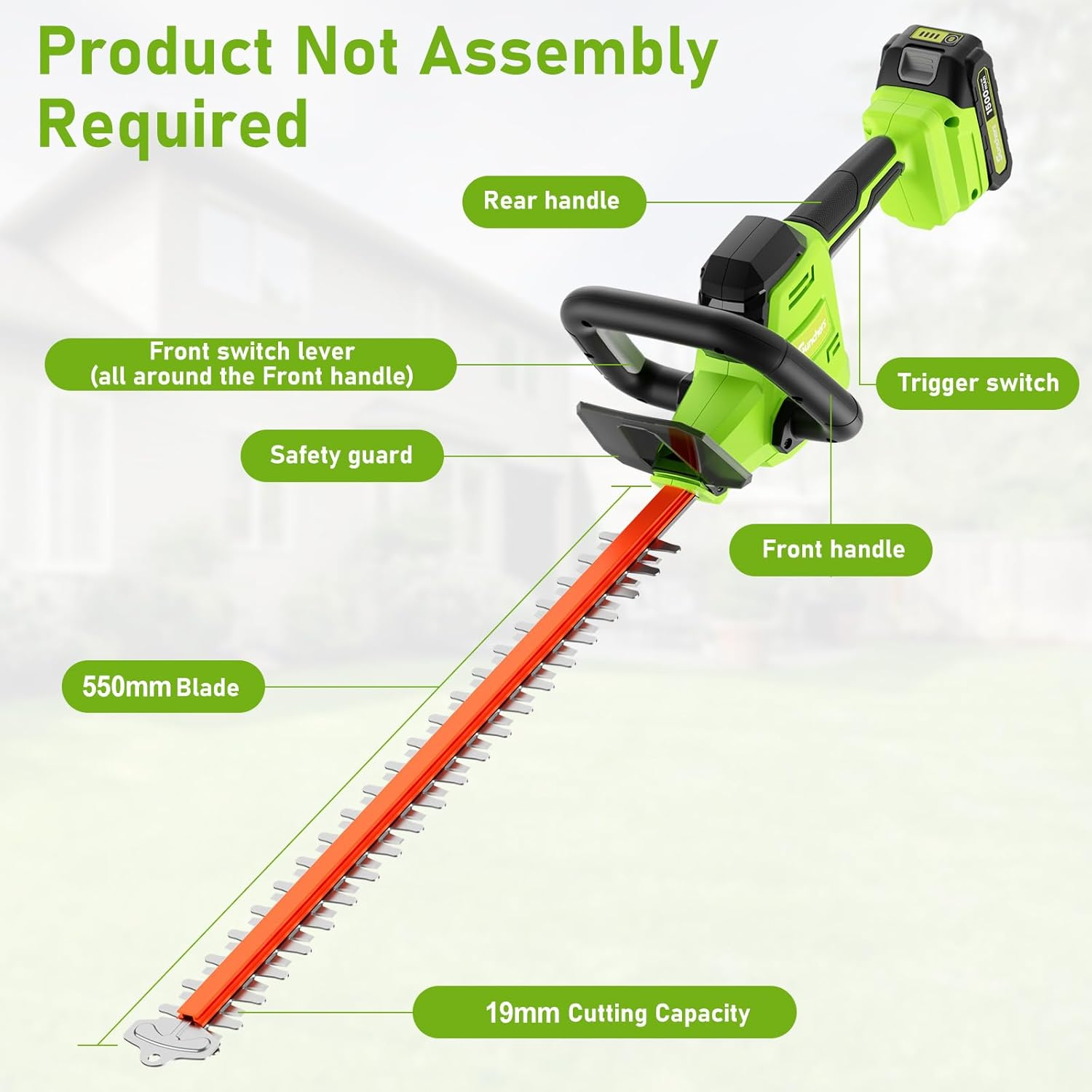 20V Cordless Hedge Trimmer Garden Tools with 2 Batteries and Charger, 550Mm Blade Length, Electric Hedge Shear Bush Trimming, Grass Shrub Pruner Cutter Mover for Yard, Lawn image number 5