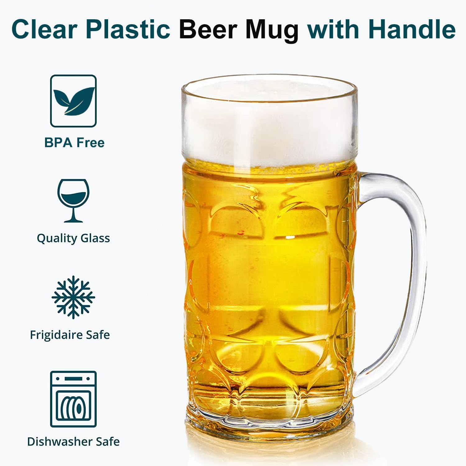 AXIM Plastic Beer Mugs with Handle,2 Pack 33Oz Clear Resuable Beer Stein Drinking Cups for Freezer,Large Beer Mugs for Men image number 4