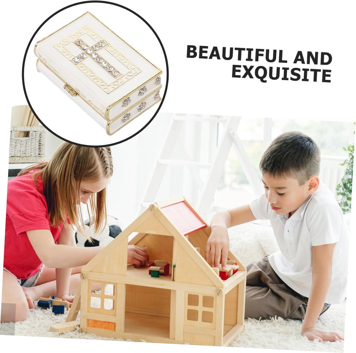 Book-Shaped Jewelry Storage Box Elegant Keepsake Case for Keys Jewelry Items Unique Decorative Cross Design for Home Decor and Organizing image number 1