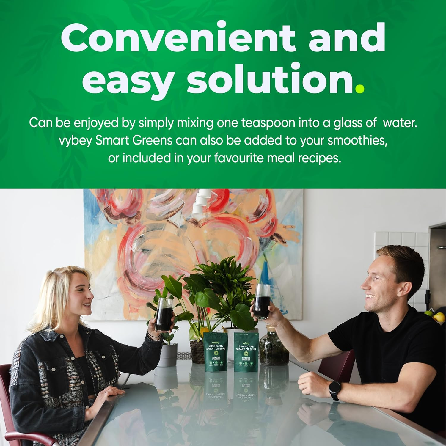 Vybey&reg; Braincare Smart Greens | 54 Nutrient-Rich Formula | Superfoods + Nootropics & Adaptogens | Vegan & Gluten-Free | Mango | Reduces Bloating & Relieves Stress | 180G Pouch (15 Servings) image number 1