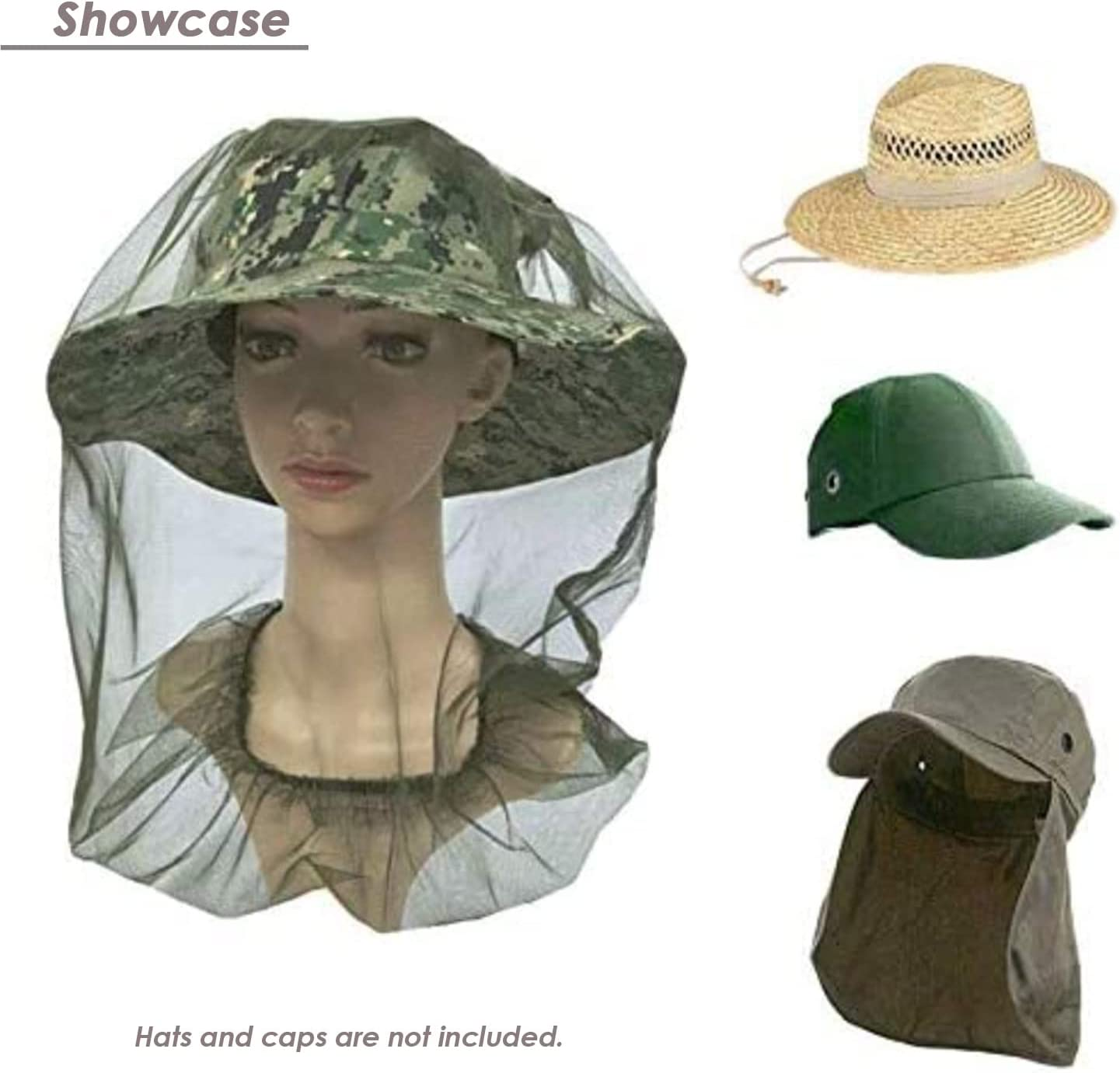 3 Pack Mosquito Prevention Head & Face Covering Mesh, Lightweight Cover Nets for Kids Adults, Outdoor Activities Elastic Band Opening Netting Protect from Insects (Hat Not Included) (Olive Green) - Olive Green image number 5
