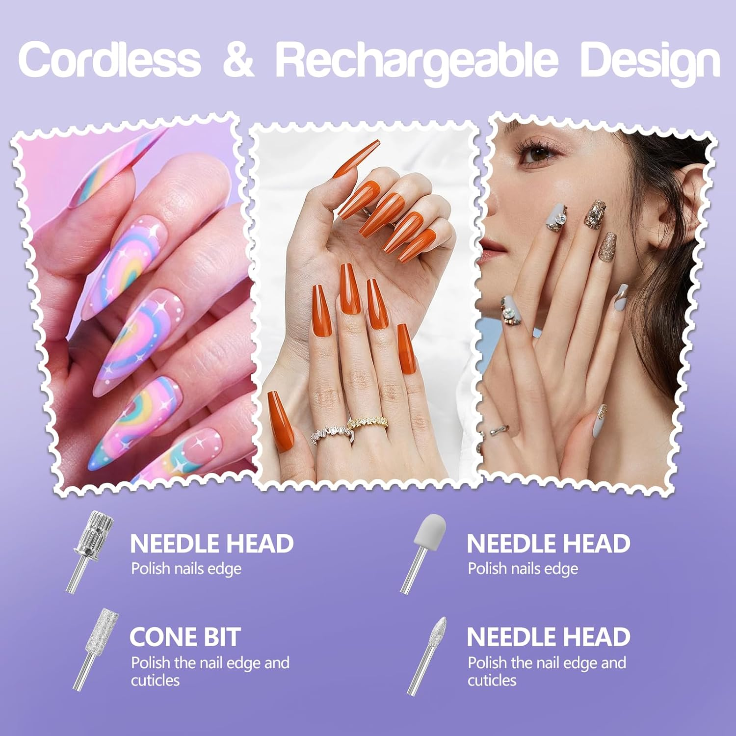 Droyek Electric Nail Drill Machine Handheld Flat Light 2-In-1 for Beginners Acrylic Gel Nails Manicure Pedicure Polishing Shape Tool with 8 Bits Gel Nails and Home Salon Use - Pink image number 4