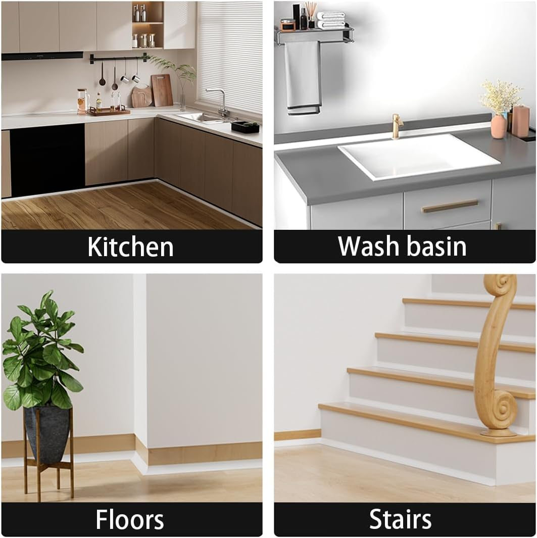 118 Inch Flexible Quarter round Molding,Bendable Molding Trim,Peel and Stick Silicone Rubber Edge Trim for Floor,Wall Corner,Kitchen,Living Room,Staircase,Bathroom image number 3