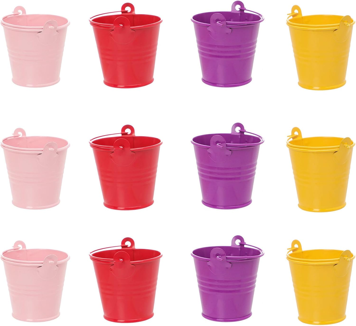 Small Metal Bucket Flower Pot, Mini Bucket Metal for Candy, Pack of 12 Mini Metal Flower Pot, Mini Table Decoration Bucket, Colourful, Metal Bucket with Hanging, Wedding Party Favour Supplies image number 1