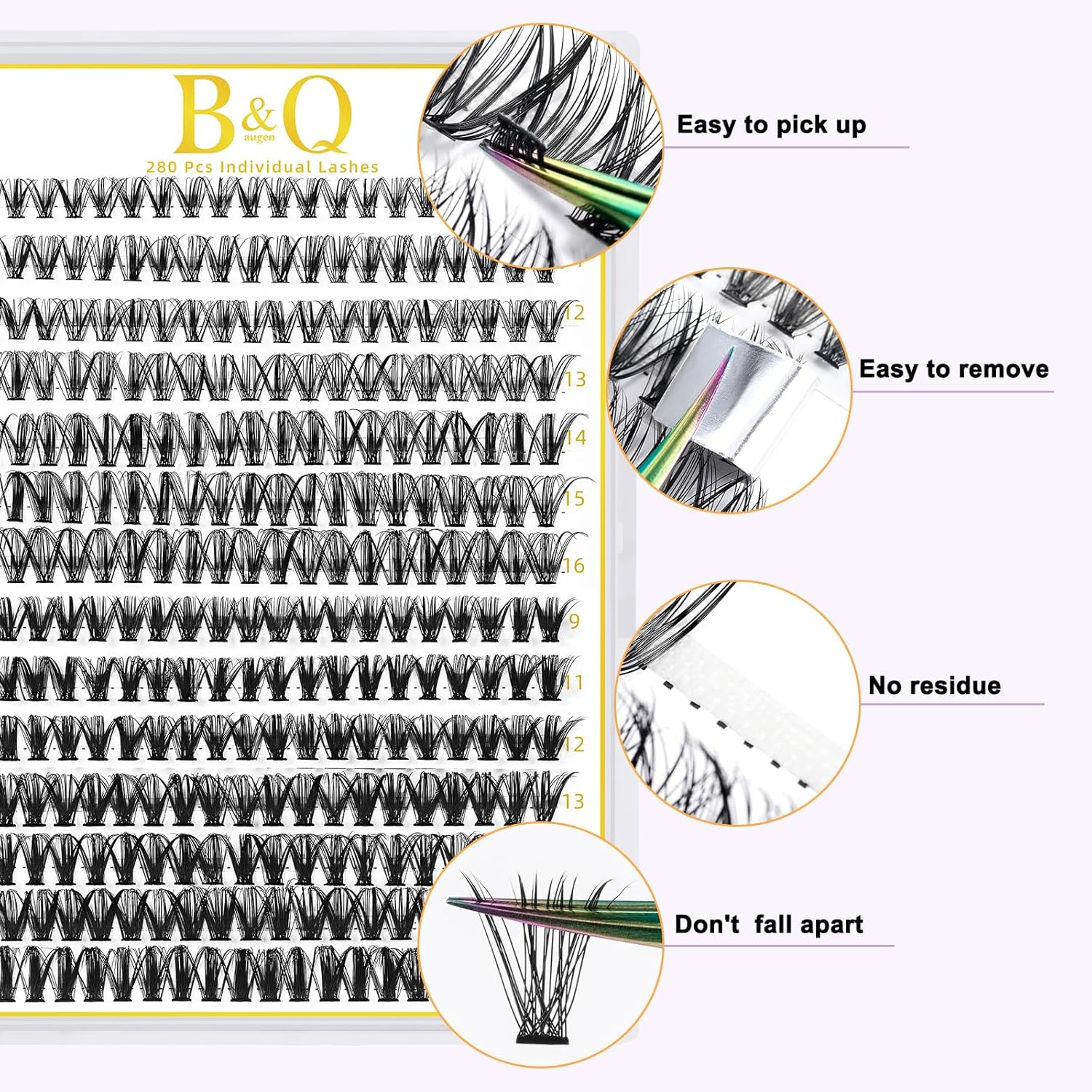 B&Q Lash Clusters 30D 40D-9-16 Cluster Lashes Individual Lashes 280 Clusters False Eyelash 10D 20D 30D 40D Lash Clusters Extensions Individual Eyelash Extensions at Home (30D 40D,9-16Mix) image number 4