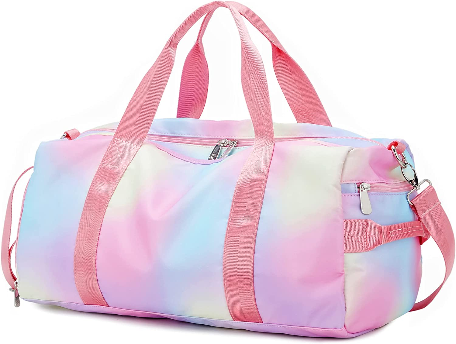 Sport Gym Duffle Travel Bag for Men Women Duffel with Shoe Compartment, Wet Pocket, Rainbow Pink-C, 19.7"X9.5"X9.9"