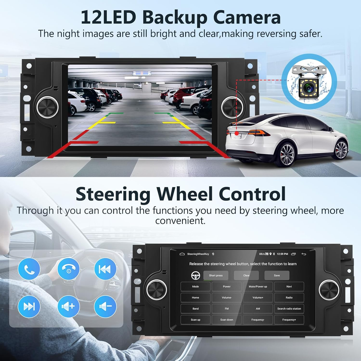 Motorsi 6.2" Car Stereo Radio for Dodge RAM 1500 Jeep Commander Patriot Compass 300C Jeep Grand Cherokee Chrysler 300 Touch Screen Audio with Carplay Android Auto BT RDS/FM Radio Wifi GPS Navigation