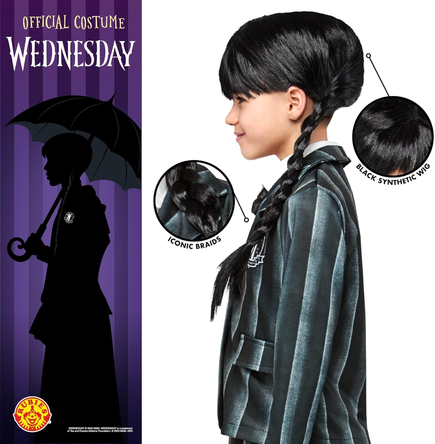 Wednesday Addams Wig for Kids - Wednesday (Netflix) - One Size image number 2