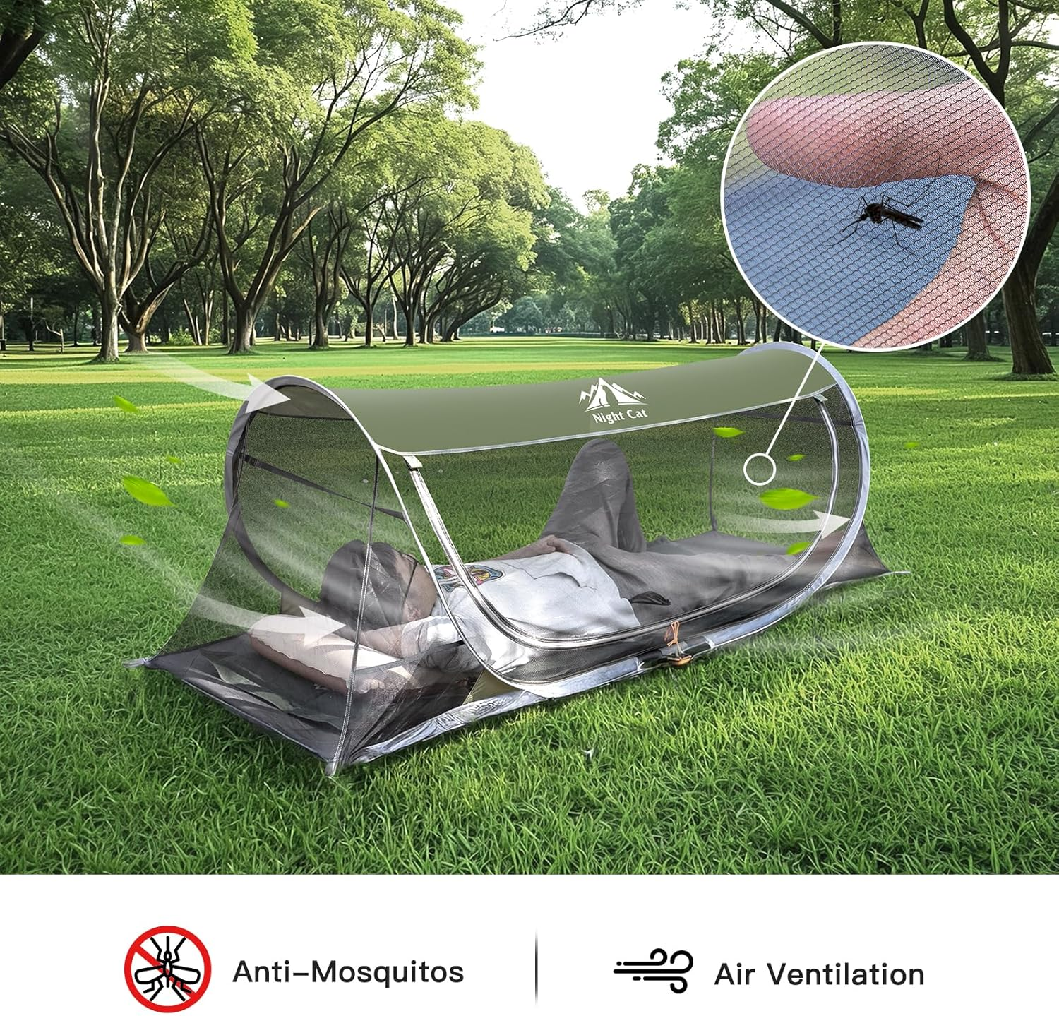 Night Cat Pop-Up Mosquito Tent: 1 Person Camping Tent with Bug Screen Net Easy Set-Up Tent Fits with Camping Cot (Exclueded) image number 1
