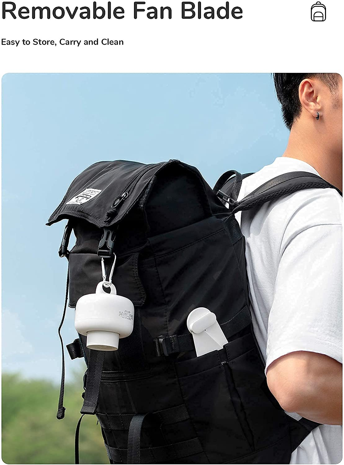 JISULIFE 8000Mah Camping Fan Battery Operated, USB Rechargeable with Remote Control, Removable Fan Blades, Hanging Hook, Timer, 4 Speeds for Outdoor-White