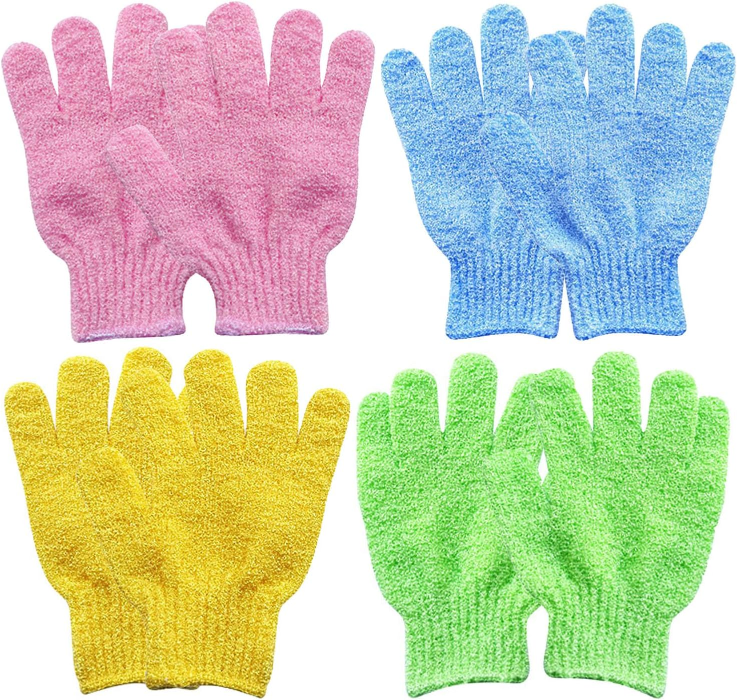 Haobase 3 Pairs Exfoliating Gloves Body Scrub Bath Gloves Scrubbing Gloves for Shower, Spa, Massage, Dead Skin Cell Remover (Blue+Green+Pink)