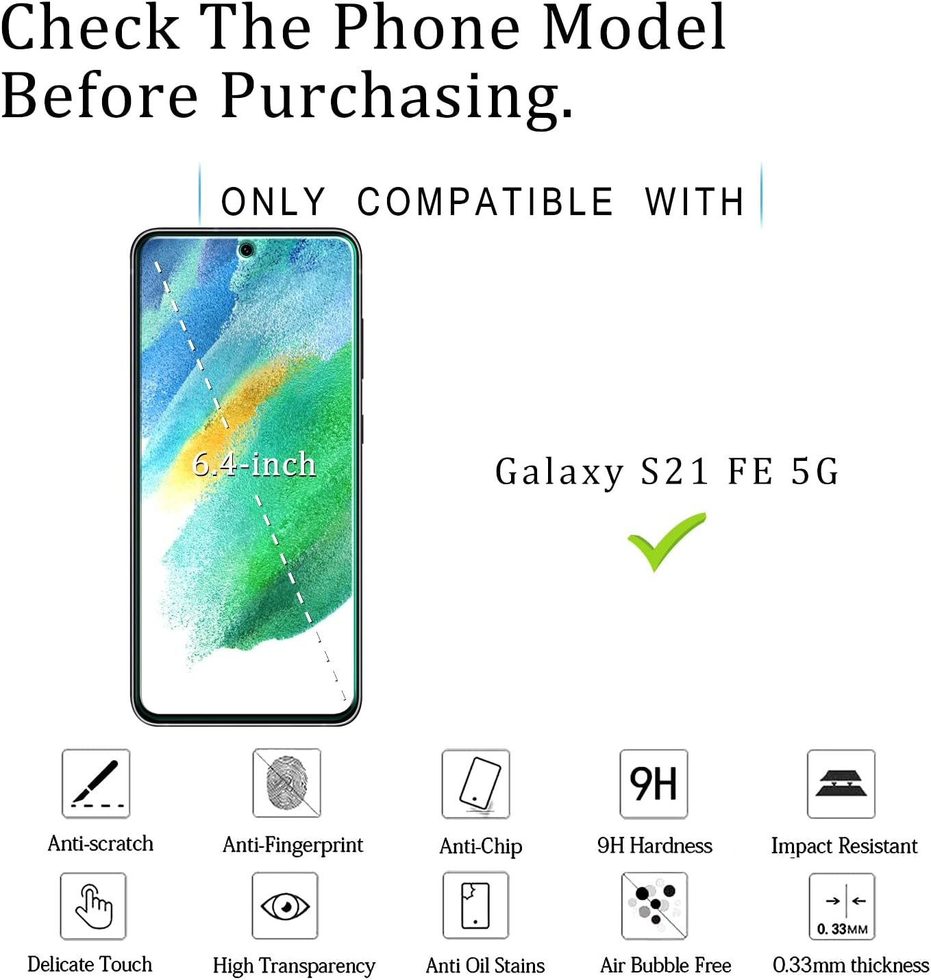 KATIN [2-Pack] Screen Protector for Samsung Galaxy S21 FE 5G 6.4-Inch Tempered Glass, Support Fingerprint Unlock, anti Scratch, 9H Hardness, Case Friendly image number 1