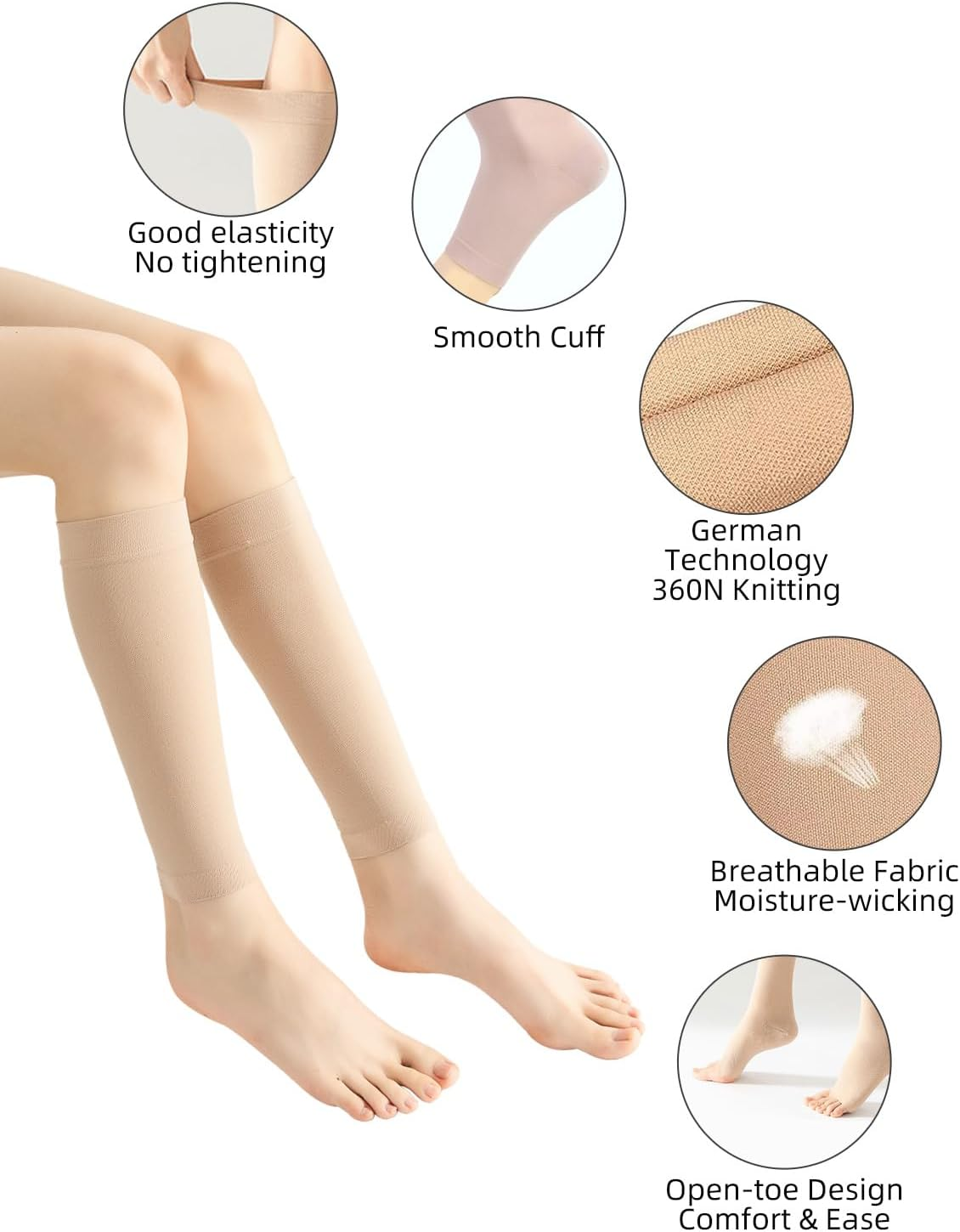 Rolxmed Medical Compression Calf Sleeves 20-30 Mmhg German Tech Support Hose for Women Men Sports image number 5