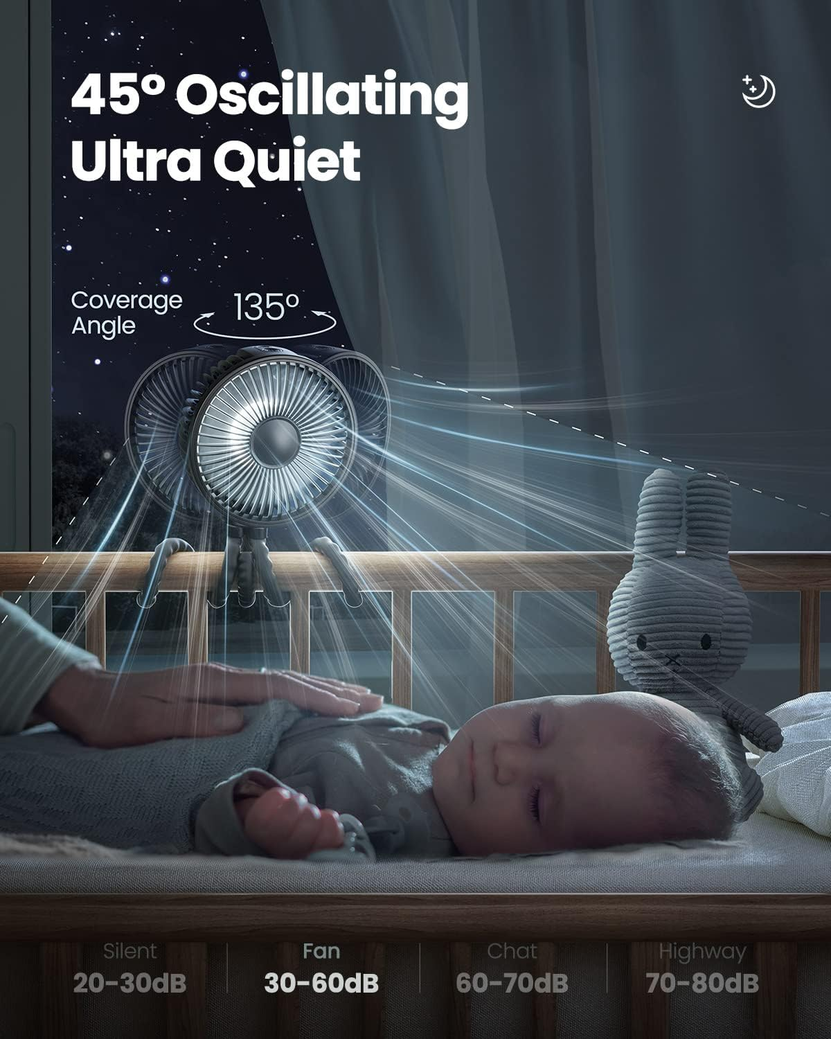 Gaiatop Baby Stroller Fan, 4000Mah Oscillating Mini Portable Fan with Light, 4 Speeds Battery Operated Small Handheld Desk Fan, 360&deg; Rotate Flexible Tripod Clip on Fan for Car Seat Crib Travel Black - Pink image number 4