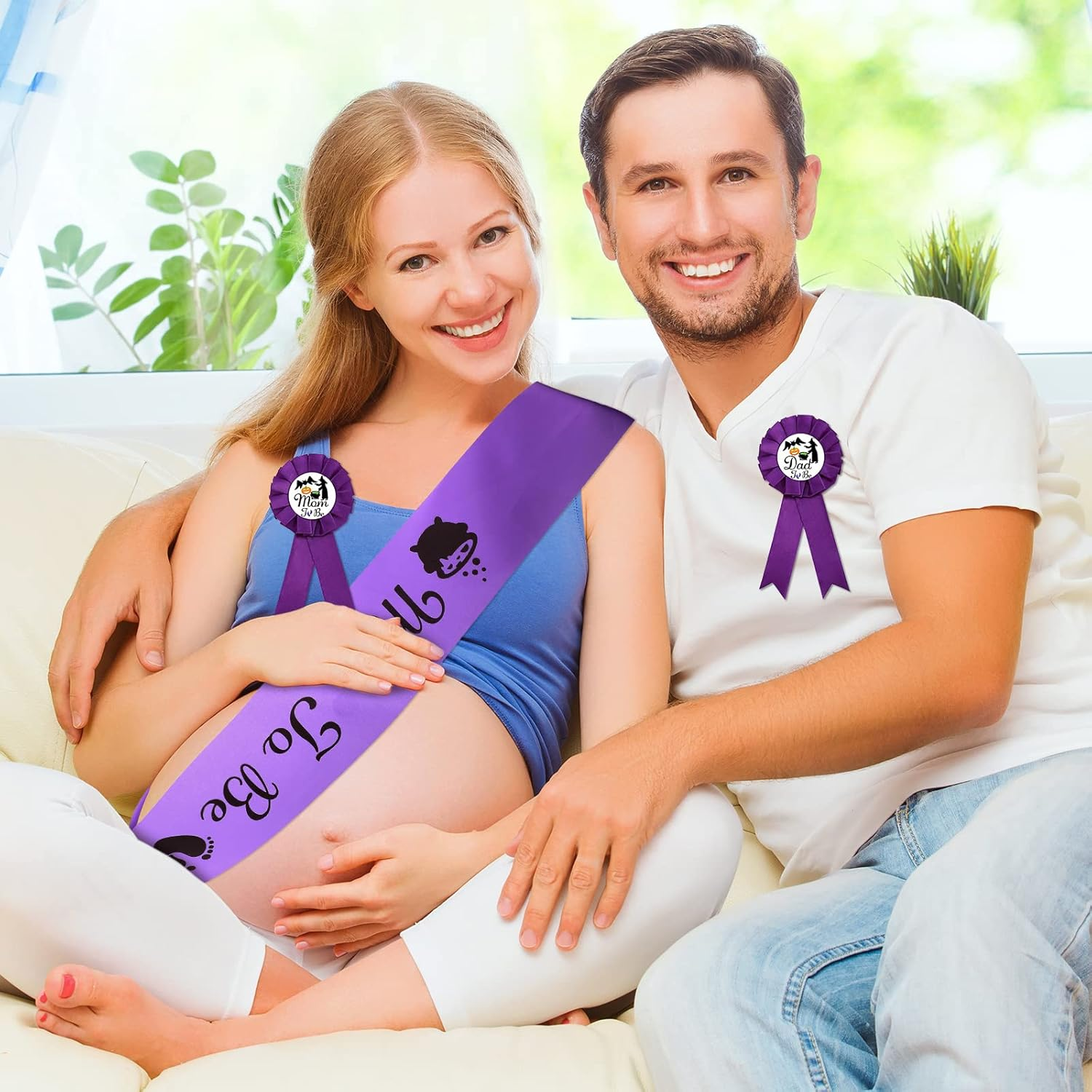 4 Pcs Halloween Pumpkin Maternity Sash Set Happy Fall Theme Mom to Be Dad to Be Corsage Pins Baby Shower Maternity Sash Belt Pregnancy Sash Keepsake for Autumn Gender Reveal (Cute Style) image number 6