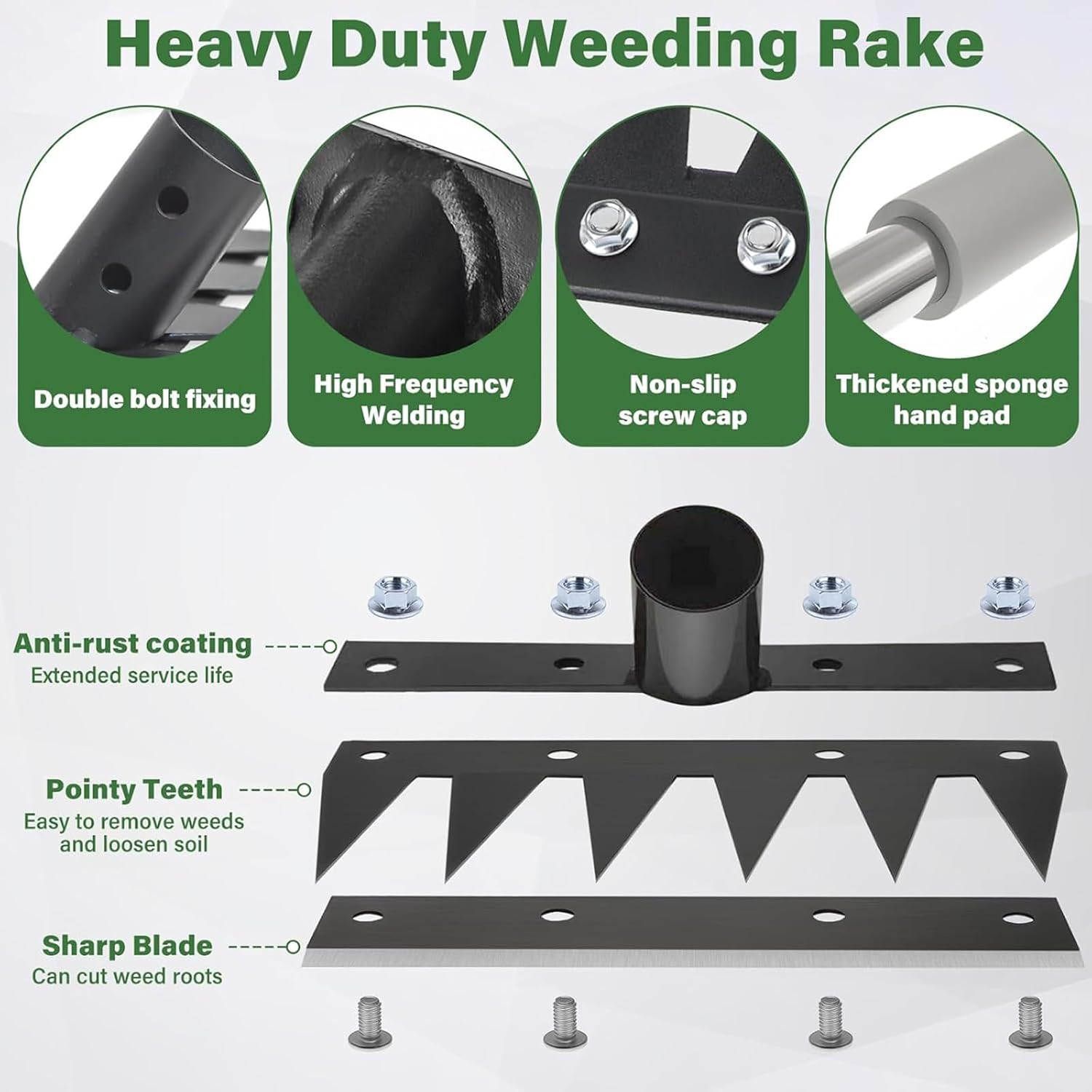 Iron Weeding Rake with Long Handle,Heavy Duty Weed Rake Tool for Garden Removing Weeds, Loosening Soil, Cleaning Flower Beds, Pine Needles & Lawn Prep image number 3