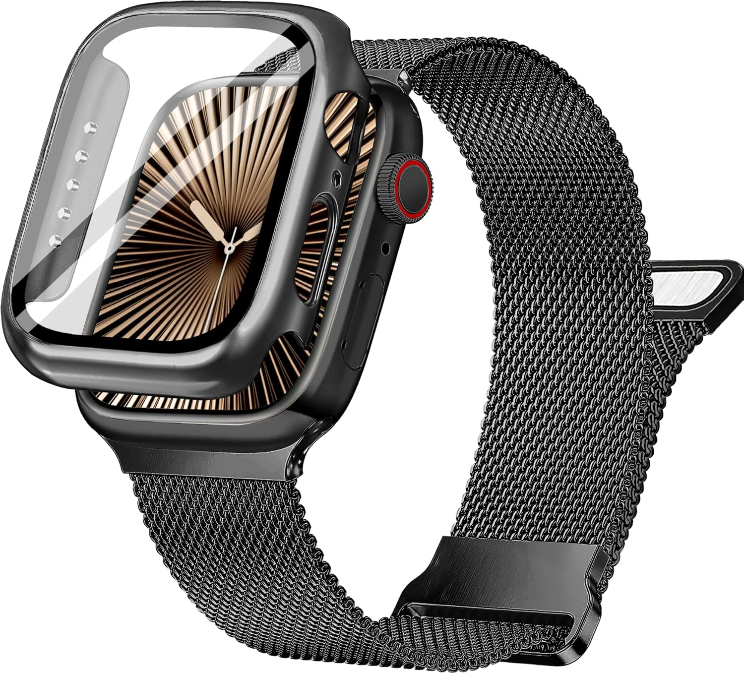 Ocaer Compatible with Apple Watch Bands with Case 40Mm 41Mm 42Mm 44Mm 45Mm 46Mm, Metal Magnetic Band with Screen Protector for Iwatch Series 11 10 9 8 7 6 5 4 SE 3 2 1,Stainless Steel Milanese Loop