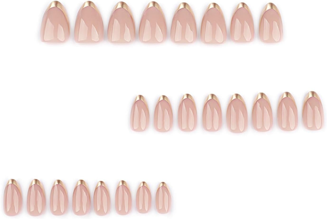 24 Pcs Press on Nails Short Almond Stiletto, Glitter Pink with Gold Tips Fake Nails with Jelly Adhesive Tabs Reusable Nail Art Kit for Women Girls image number 4