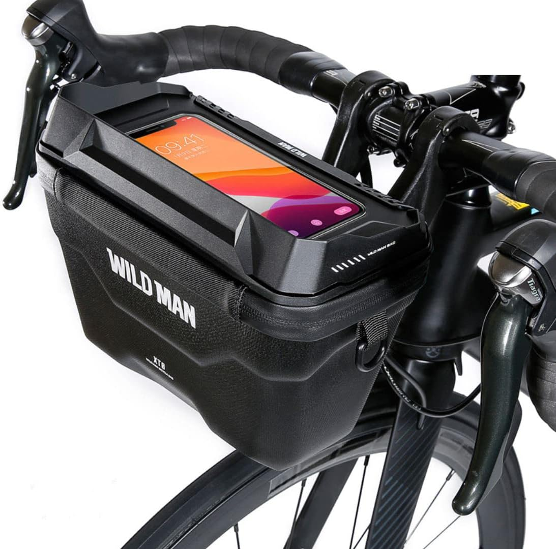 WILD MAN 3L Rainproof Hard Shell Bike Handlebar Bag for MTB, Road Bike, Scooter (XT8, Black) image number 5