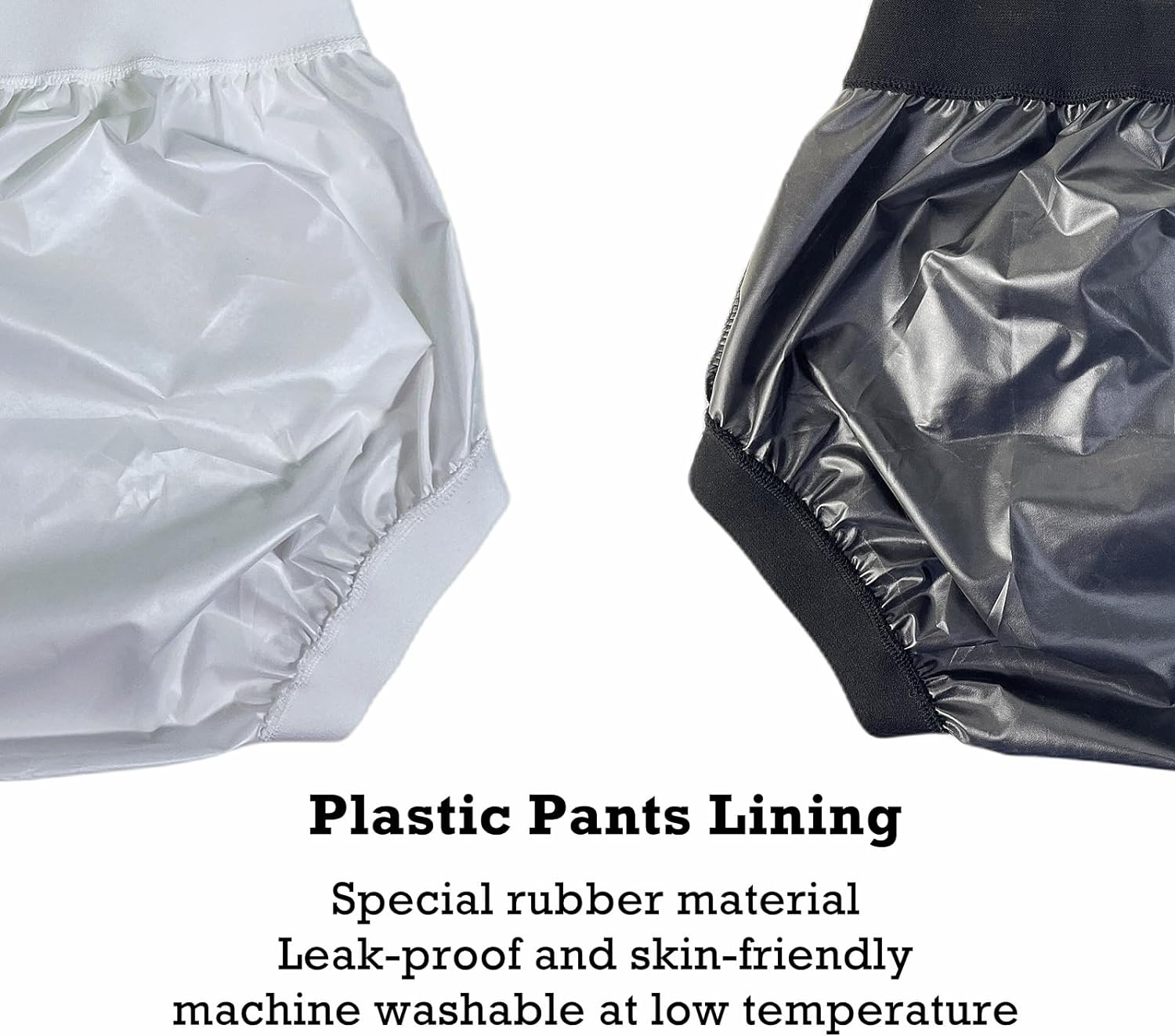 AQX Adult Plastic Pants, Reusable Waterproof Underwear for Incontinence, Leakproof High Waist Cloth Diaper Covers 2Pcs (Blackwhite-2Pcs, S)