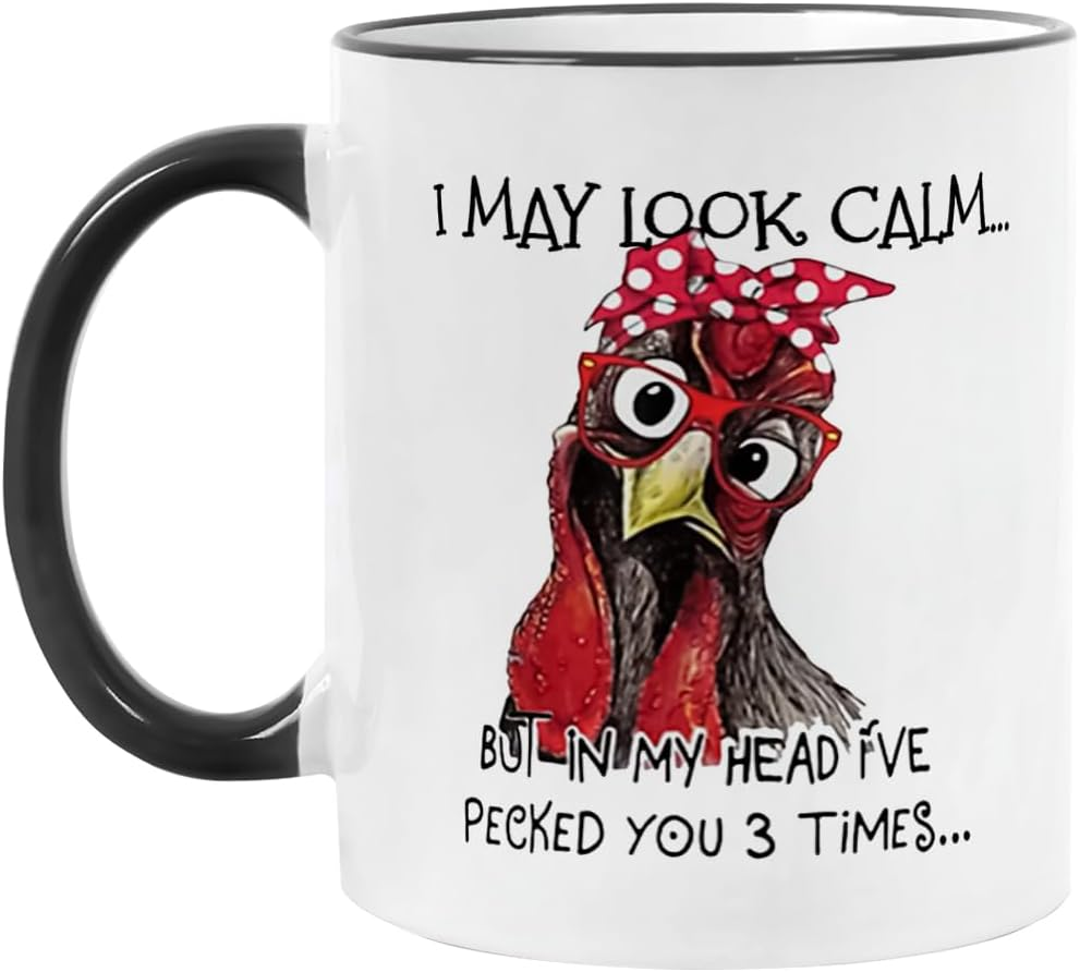 Fatbaby Funny Chicken Rooster Gift Mug for Farmer,Farmhouse Chicken Lover Mug for Women,I May Look Calm but in My Head I'Ve Pecked You 3 Times Ceramic Coffee Cup 11OZ image number 5