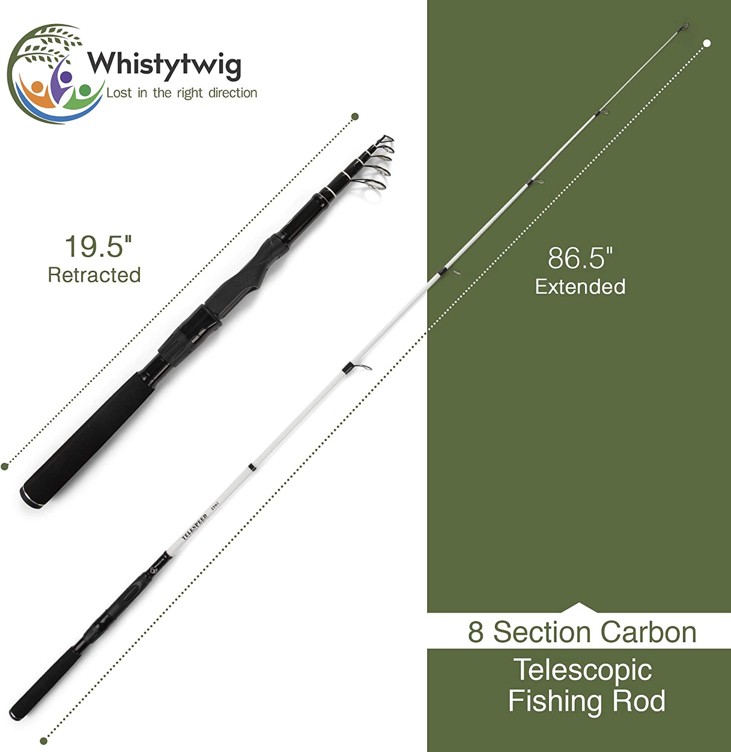 Telescopic Fishing Rod, Lightweight Carbon Fiber - Collapsible Freshwater and Saltwater Fishing Pole for Travel - Durable, Premium Quality Rods, Poles, Gear - Telespeed 2207 image number 2
