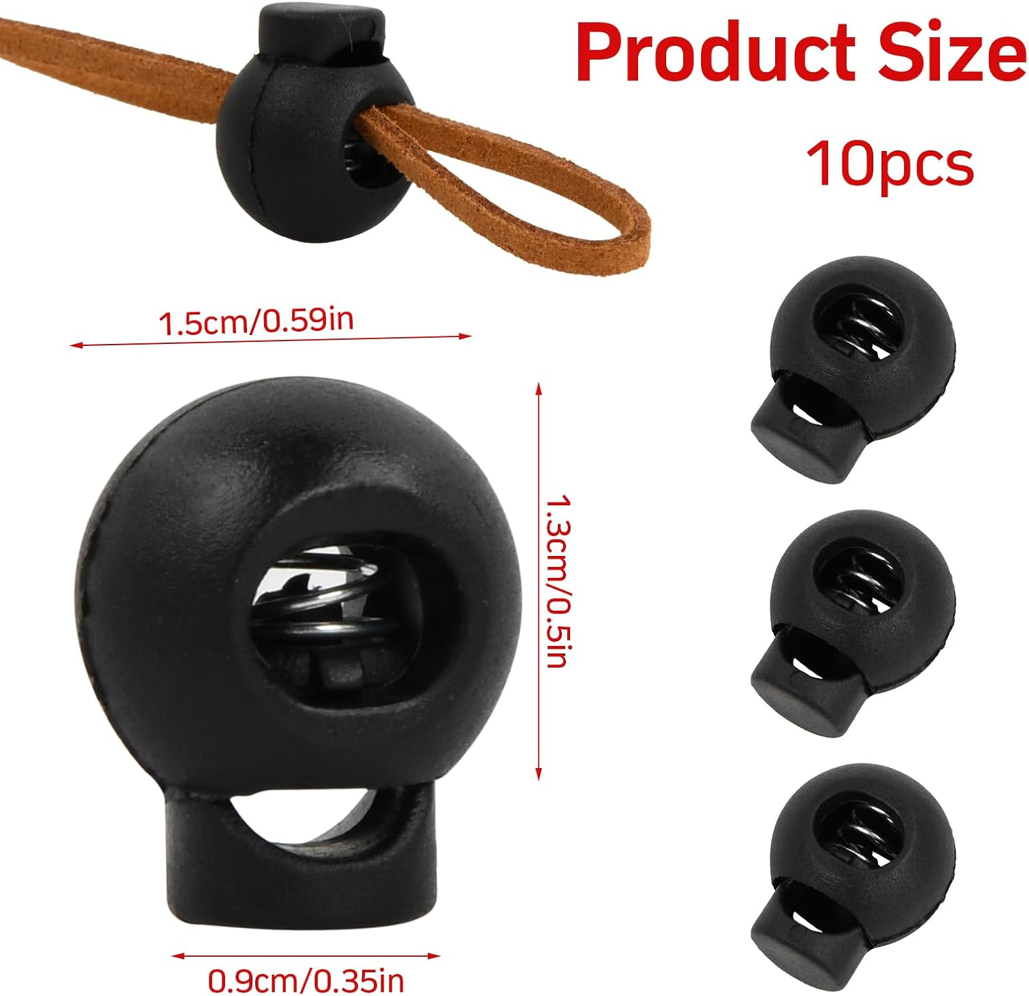 10Pcs Toggles Cord Adjusters, Black Toggles for Drawstrings, Drawstring Spring Toggles, Plastic Toggles for Cord, Single Hole Spring Cord Locks, round Toggles for Shoelaces, Clothing, Backpack,Luggage image number 3