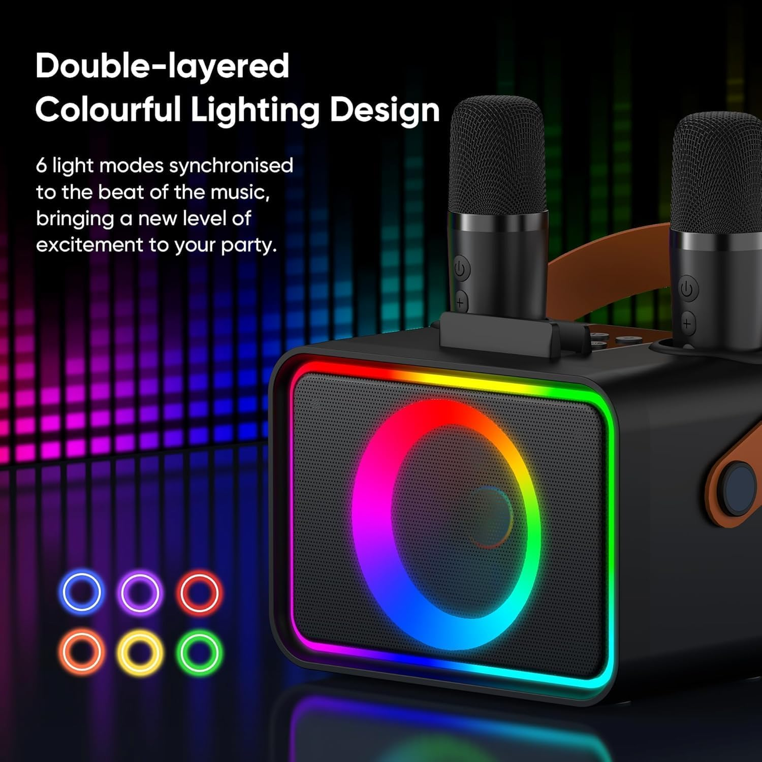 YLL Upgraded Karaoke Machine for Kids & Adults, Portable Bluetooth Speaker with 2 Wireless Microphones with LED Lights, Supports USB/TF/AUX, Christmas Birthday Gifts for Boys Girls, Home Outdoor Party image number 4