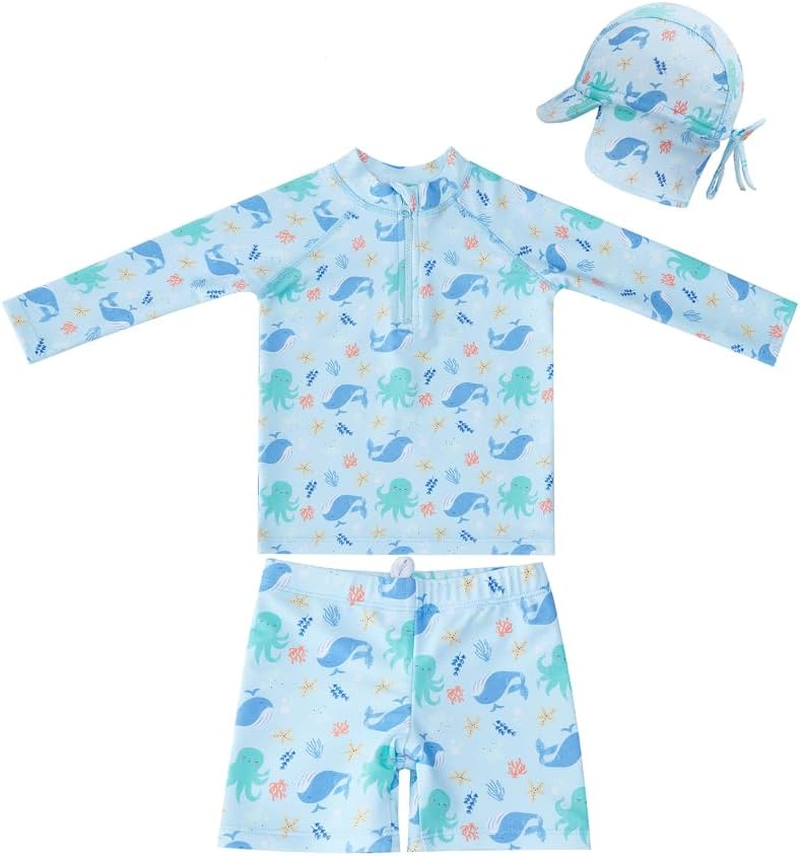 Big Softies Long Sleeve Rashie with Short & Hat - Whale, Size 0