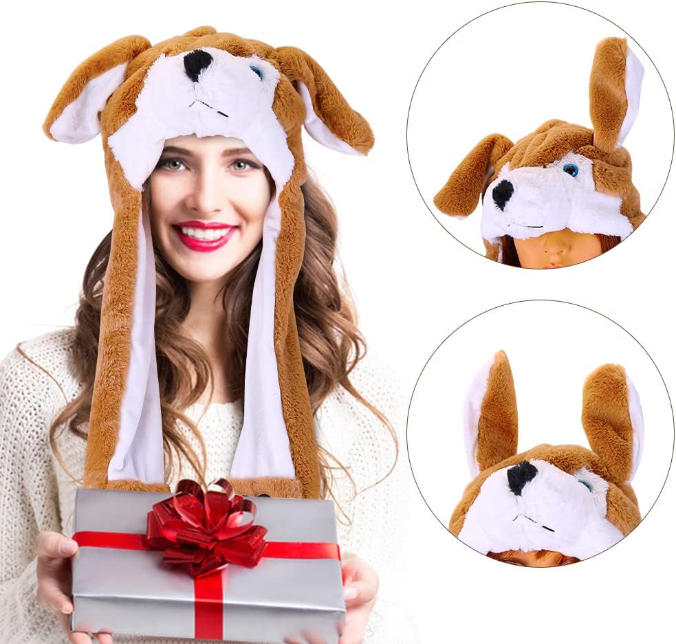 Hpory Animal Hat with Moving Ears, Animals Ear Moving Jumping Hat with Panda Penguin Bear Piggy Cat Dog Tiger Chick, Funny Plush Hat Cap Cosplay Accessory for Halloween Easter Christmas Birthday image number 5