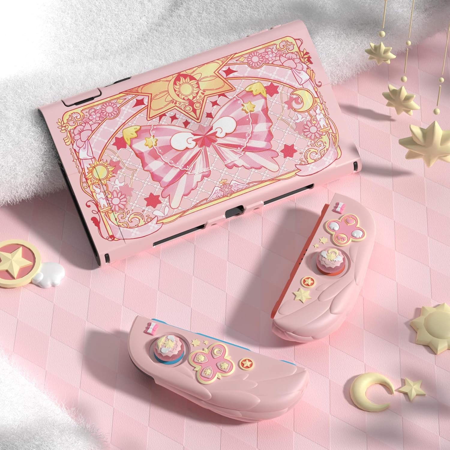 Playvital Magic Wings Silicone Grip Case for Nintendo Switch 2 &ndash; Dockable Anime Protective Cover with Extra Adjustable Stand & Thumb Grips - Pink - New Hope Gray image number 4