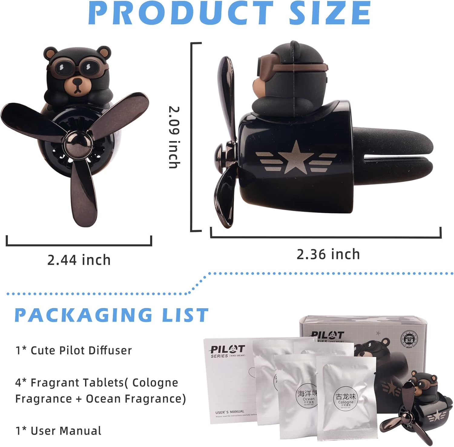 Jimtyee Car Air Freshener Cute Cartoon Bear Pilot Car Diffuser Rotating Propeller Automotive Air Outlet Fan Creative Car Perfume Decoration Cool Car Accessories - 10 Packs-Jasmine image number 7