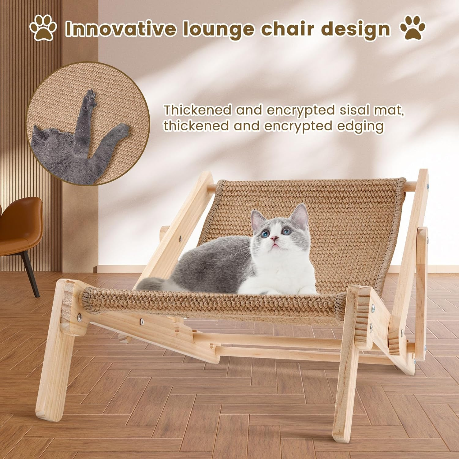 Cat Lounge Chair,Cat Sisal Bed,Cat Beach Chair,Beach Chair Cat Hammock,Sisal Cat Lounger,Sisal Cat Scratcher Chair for Cats Beach Home Indoors Outdoors image number 1