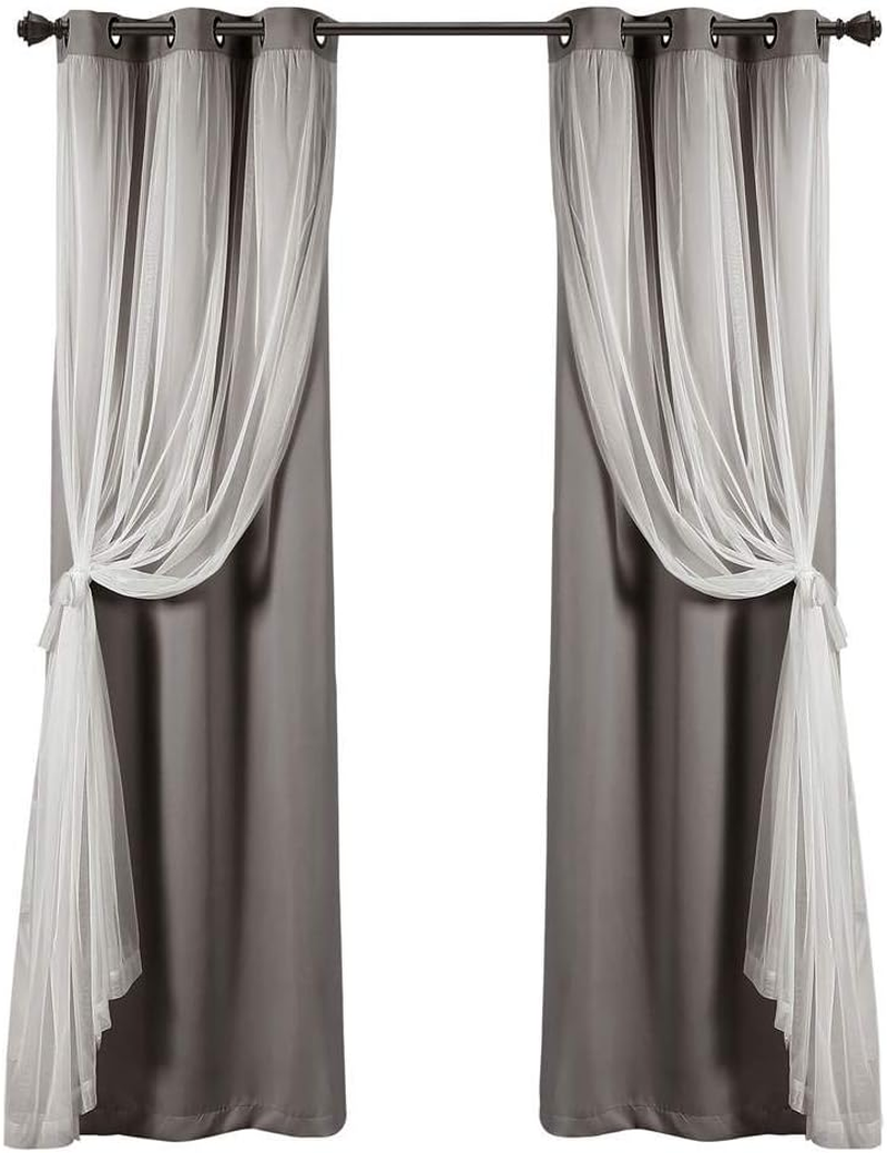 Lush Decor Sheer Grommet Curtains Panel with Insulated Blackout Lining, Room Darkening Window Curtain Set (Pair), 38" W X 84" L, Dark Gray