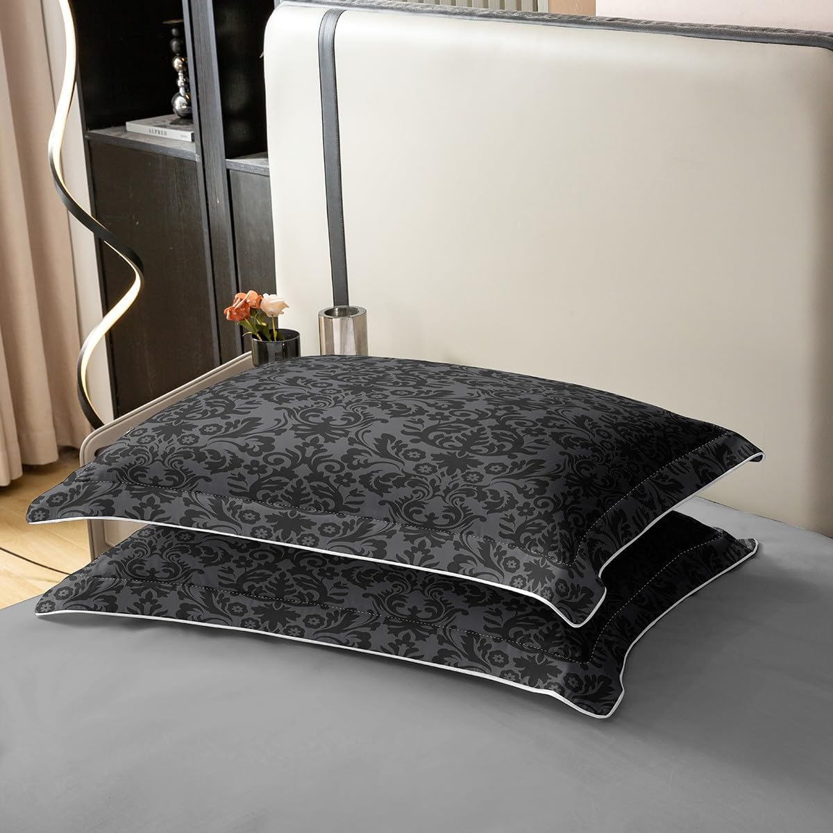 100% Cotton Adult Black Damask Bed Linen Set Antique Victorian Baroque Duvet Cover 220 X 240 Cm Gothic Vintage Floral Comforter Cover Bohemian Exotic Breathable Duvet Cover image number 4