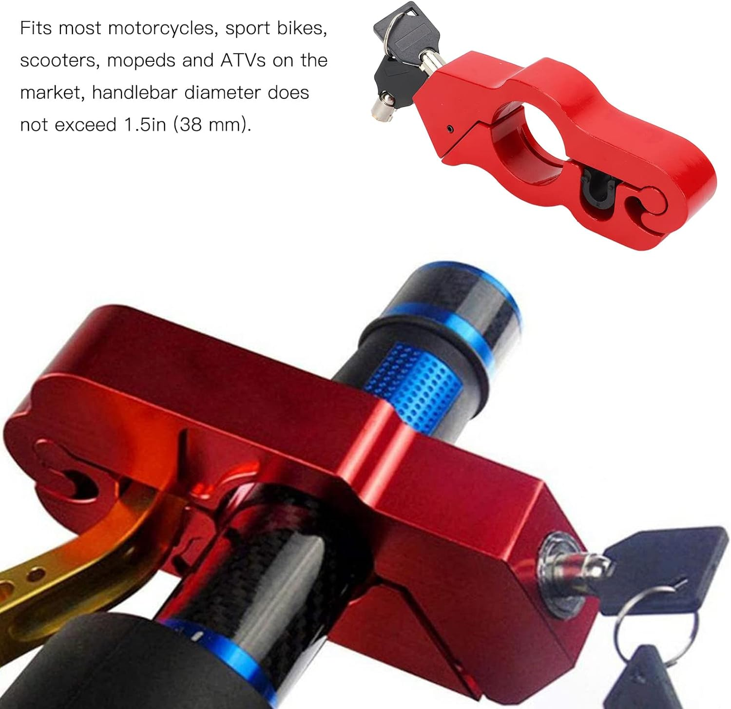 Motorcycle Handlebar Lock, Tamper Resistant Weatherproof Aluminum Alloy anti Theft Grip Lock with Applicable Scope for Scooters Atvs image number 4